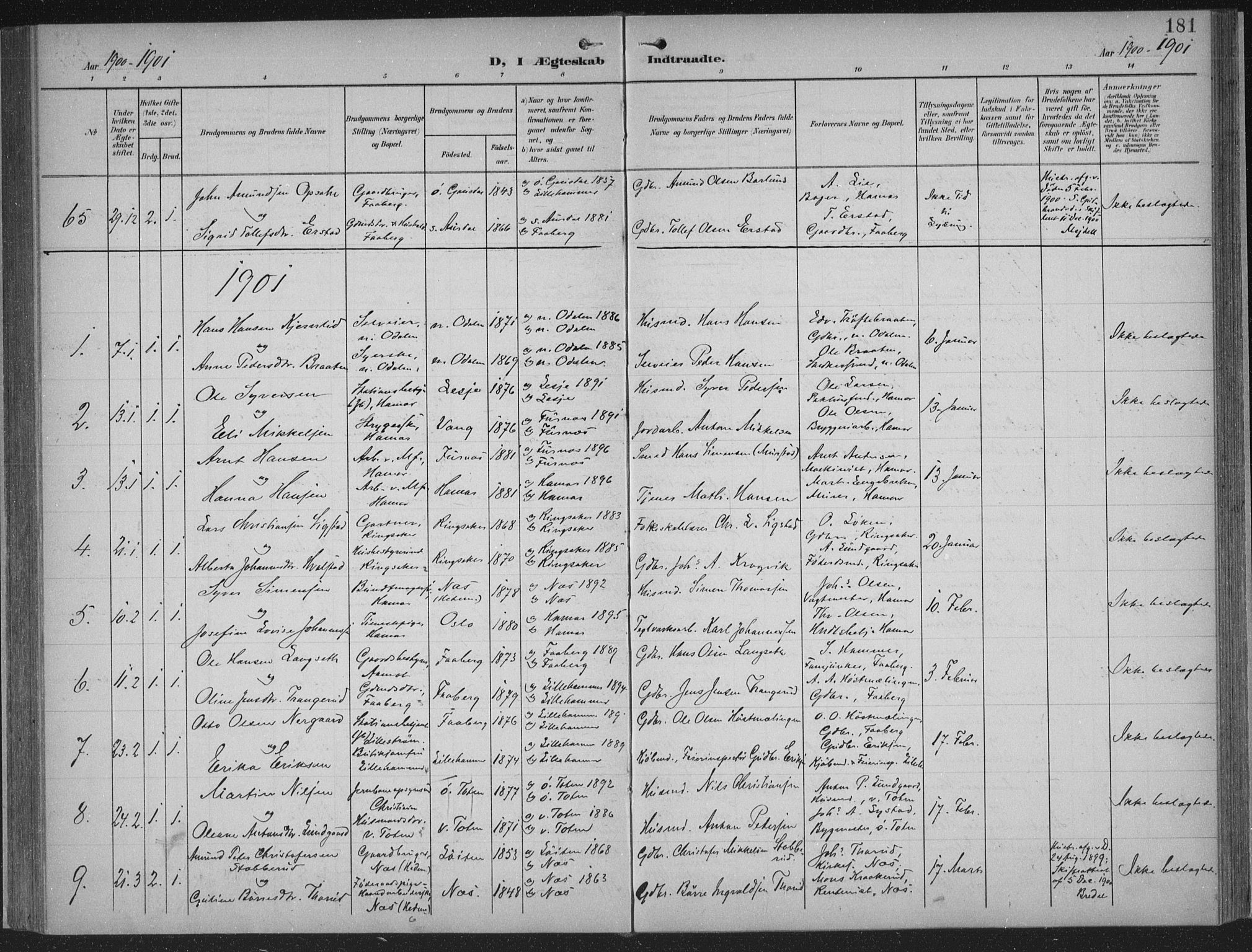 Hamar prestekontor, AV/SAH-DOMPH-002/H/Ha/Haa/L0001: Parish register (official) no. 1, 1900-1914, p. 181