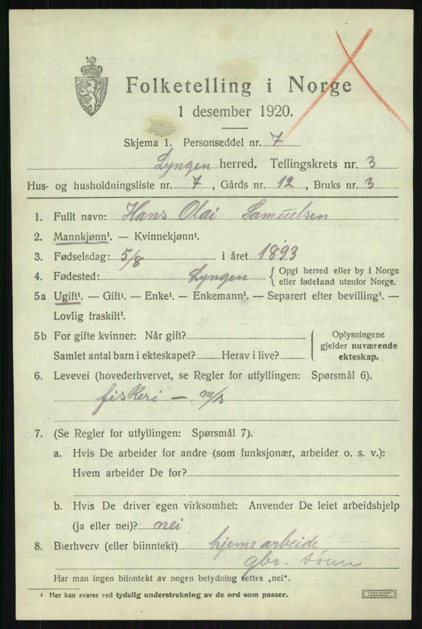 SATØ, 1920 census for Lyngen, 1920, p. 3559