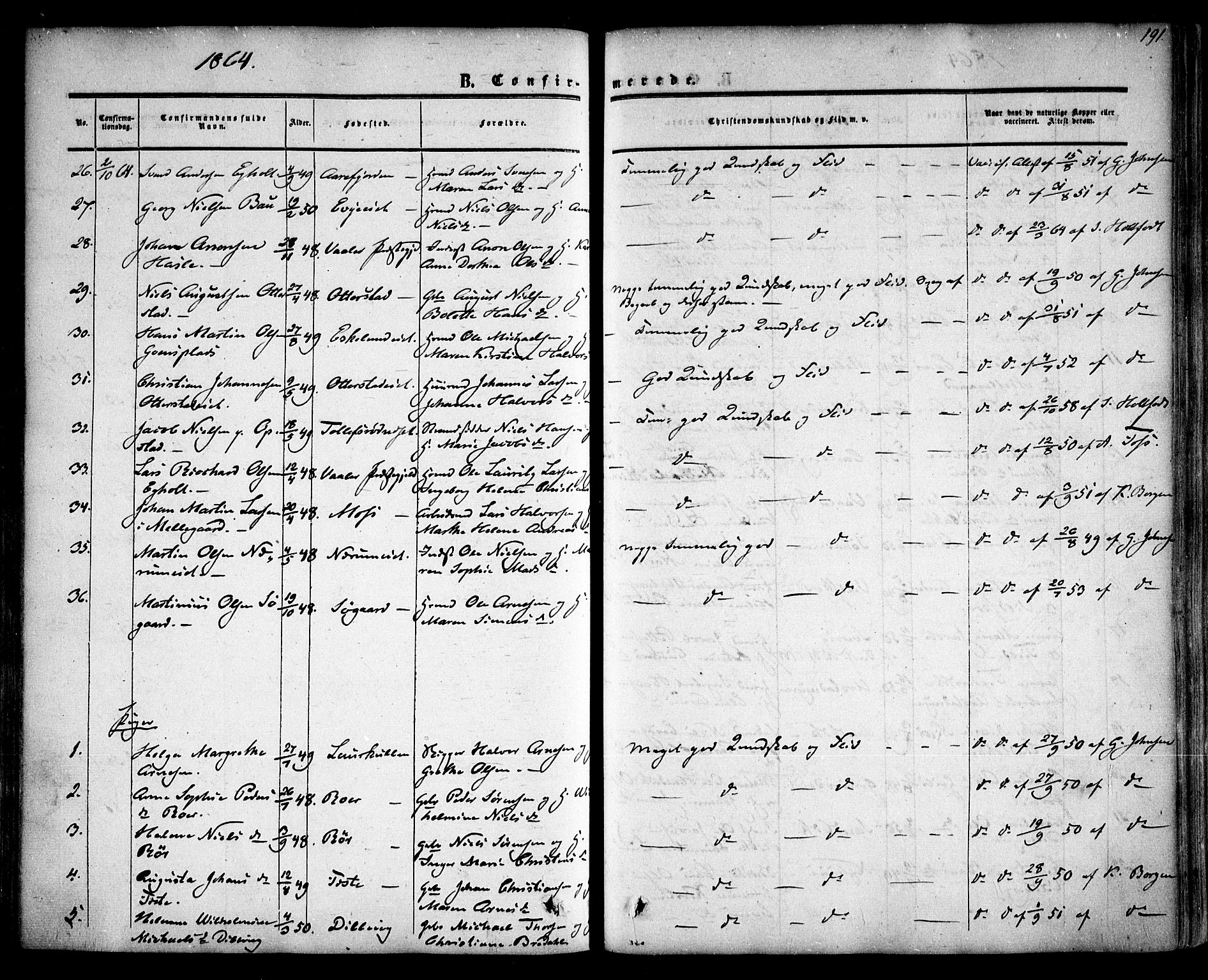Rygge prestekontor Kirkebøker, AV/SAO-A-10084b/F/Fa/L0005: Parish register (official) no. 5, 1852-1871, p. 191