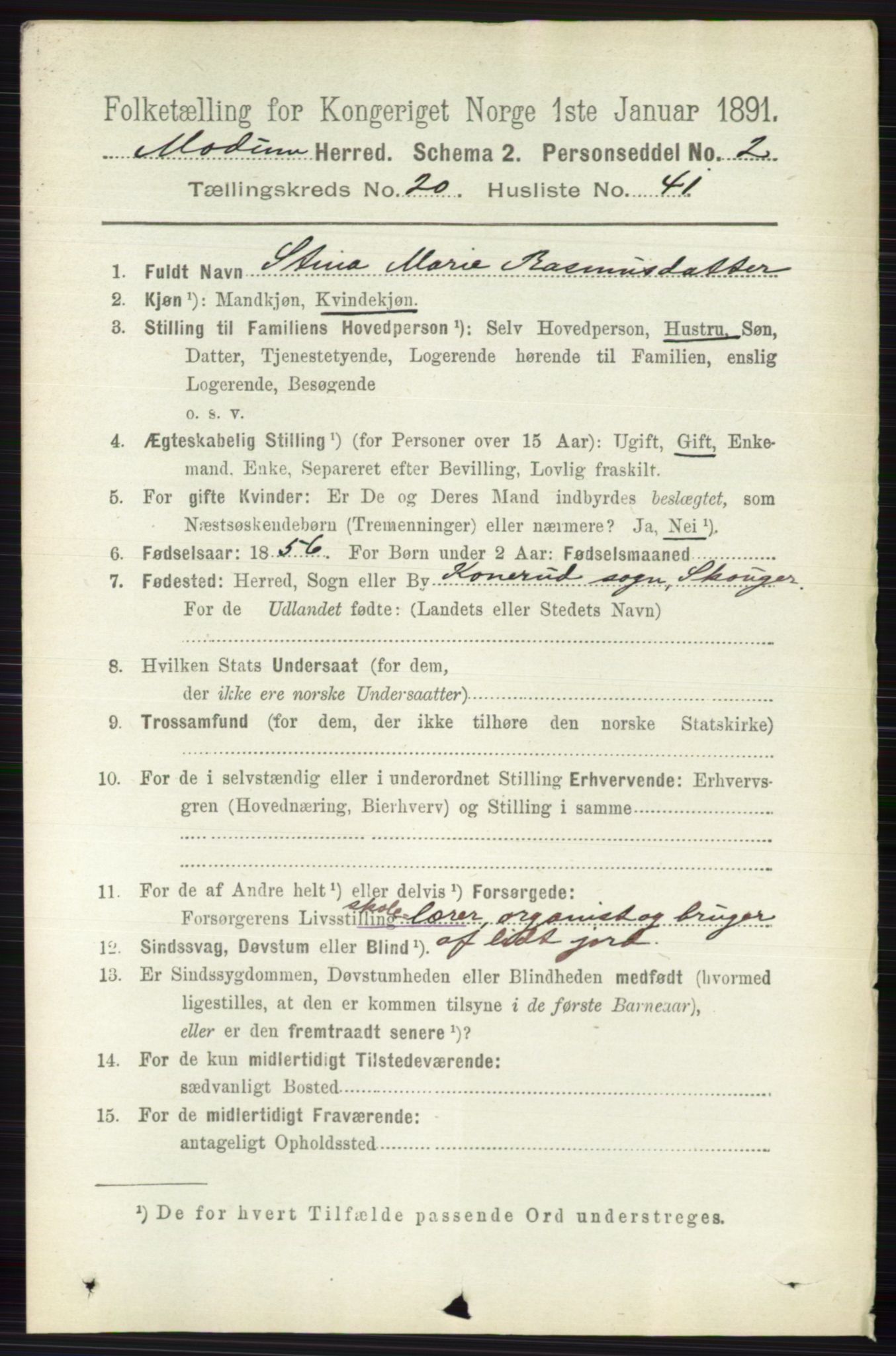 RA, 1891 census for 0623 Modum, 1891, p. 8056