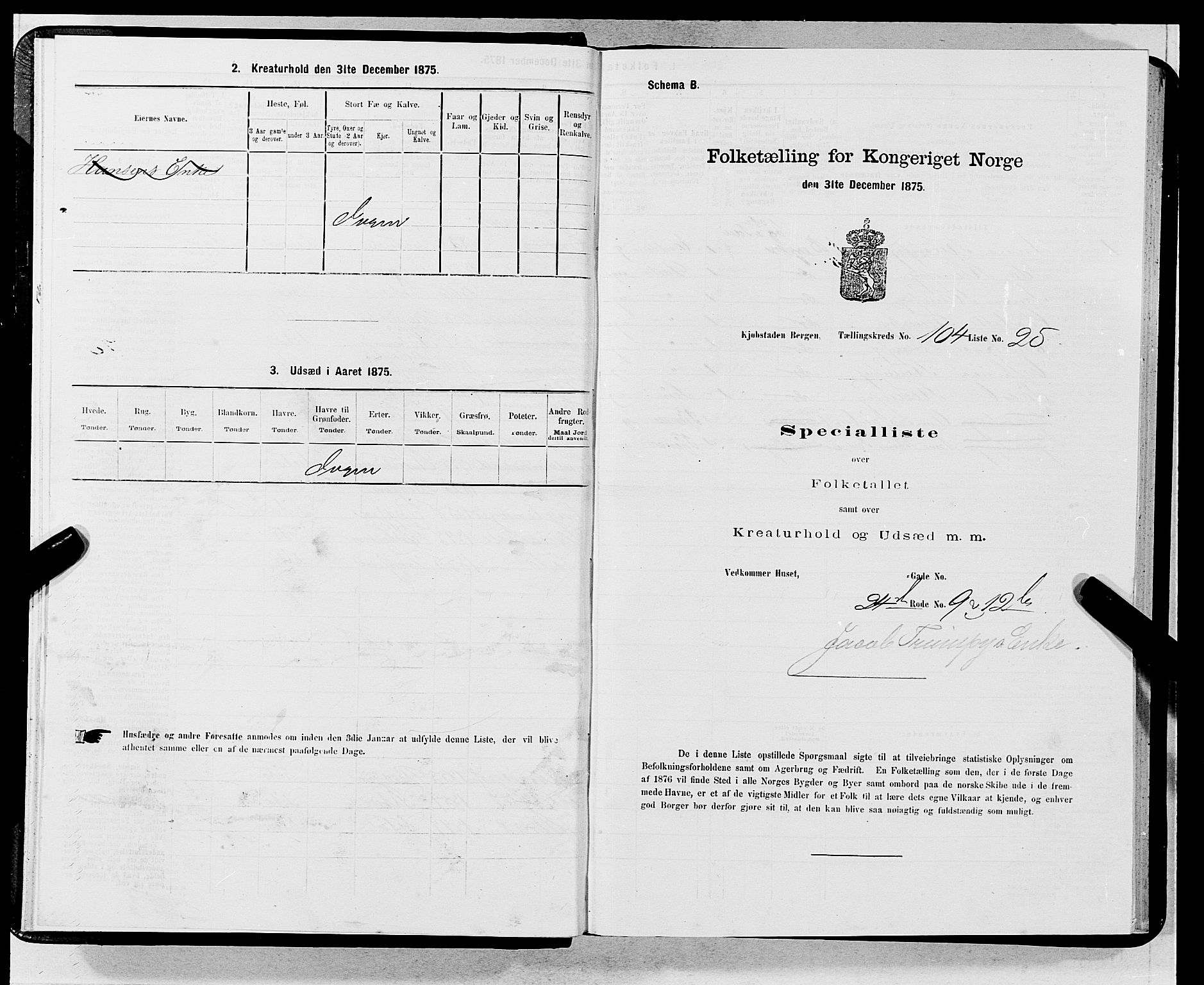 SAB, 1875 census for 1301 Bergen, 1875, p. 5698