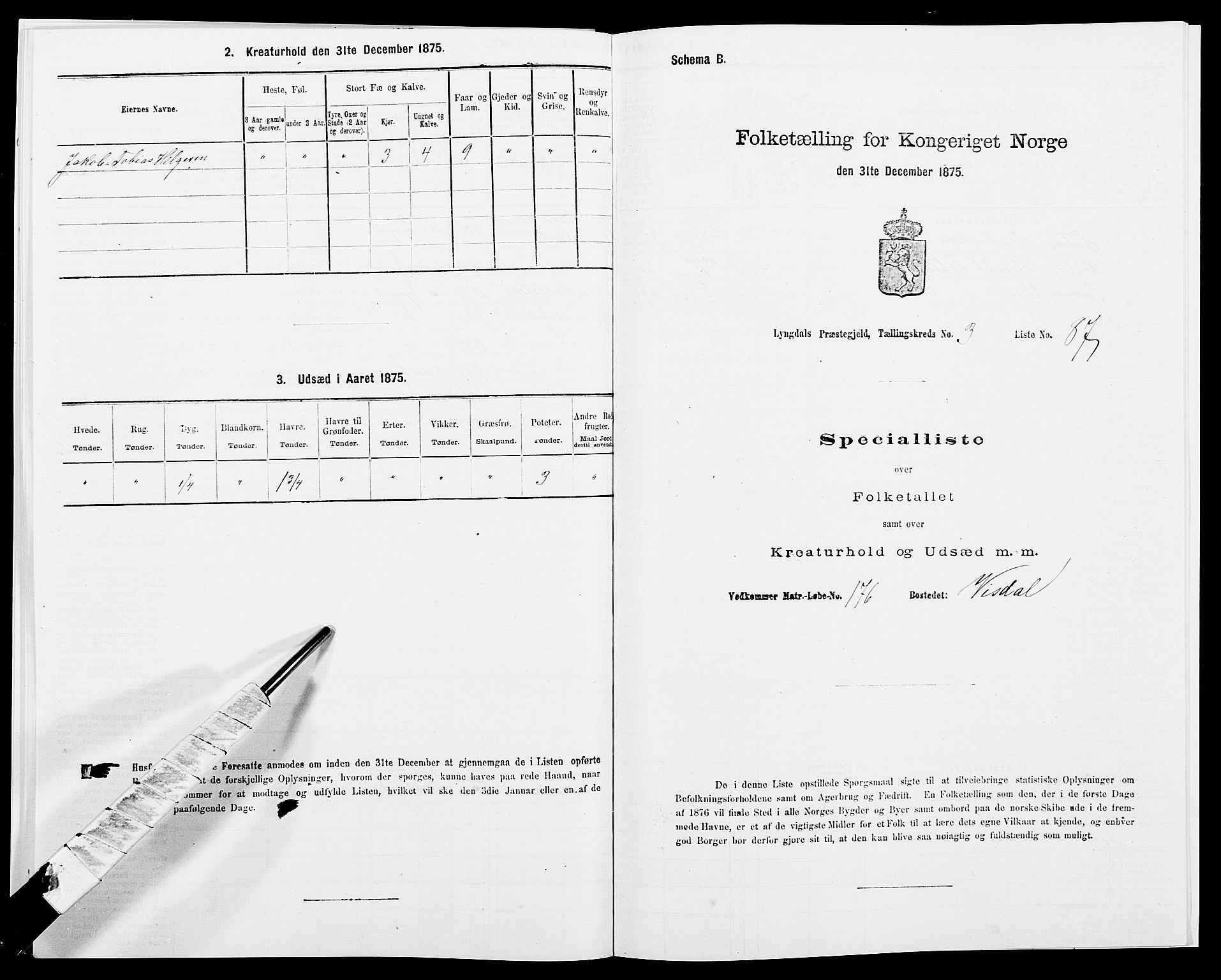 SAK, 1875 census for 1032P Lyngdal, 1875, p. 652