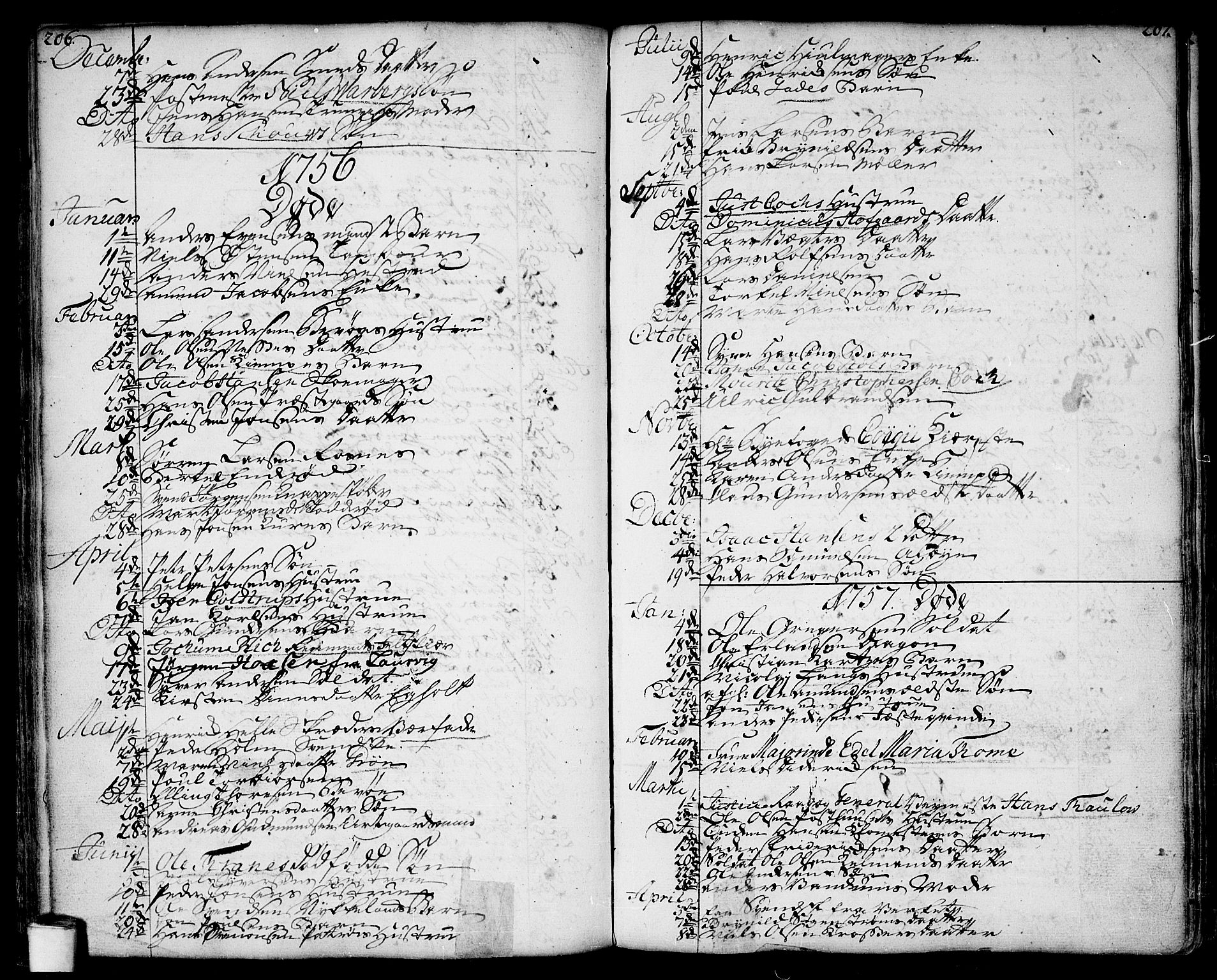 Moss prestekontor Kirkebøker, SAO/A-2003/F/Fa/L0002: Parish register (official) no. I 2, 1753-1779, p. 206-207