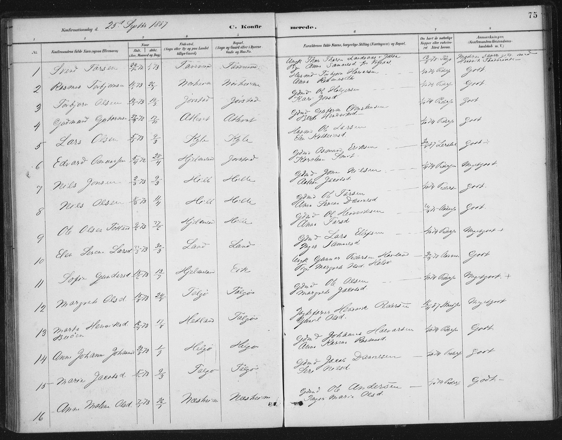 Nedstrand sokneprestkontor, AV/SAST-A-101841/01/IV: Parish register (official) no. A 13, 1887-1915, p. 75