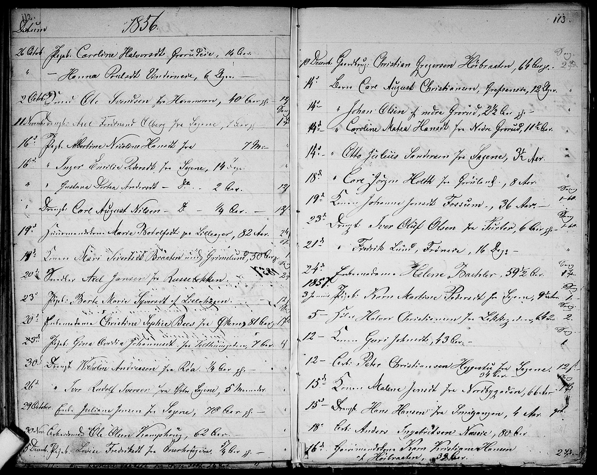 Aker prestekontor kirkebøker, SAO/A-10861/G/L0012: Parish register (copy) no. 12, 1846-1860, p. 112-113