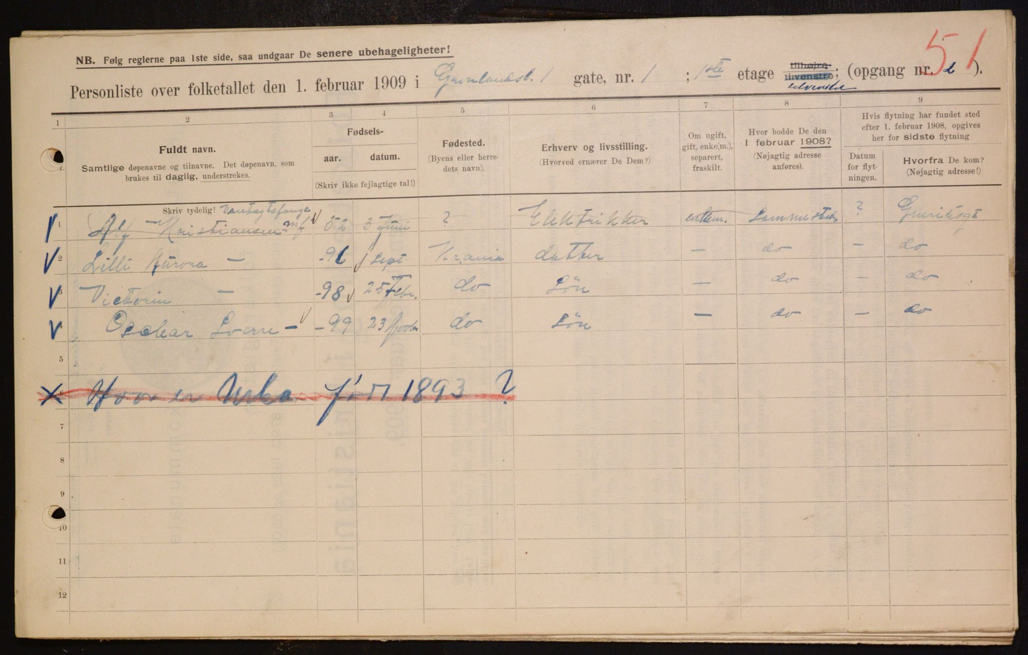 OBA, Municipal Census 1909 for Kristiania, 1909, p. 28724