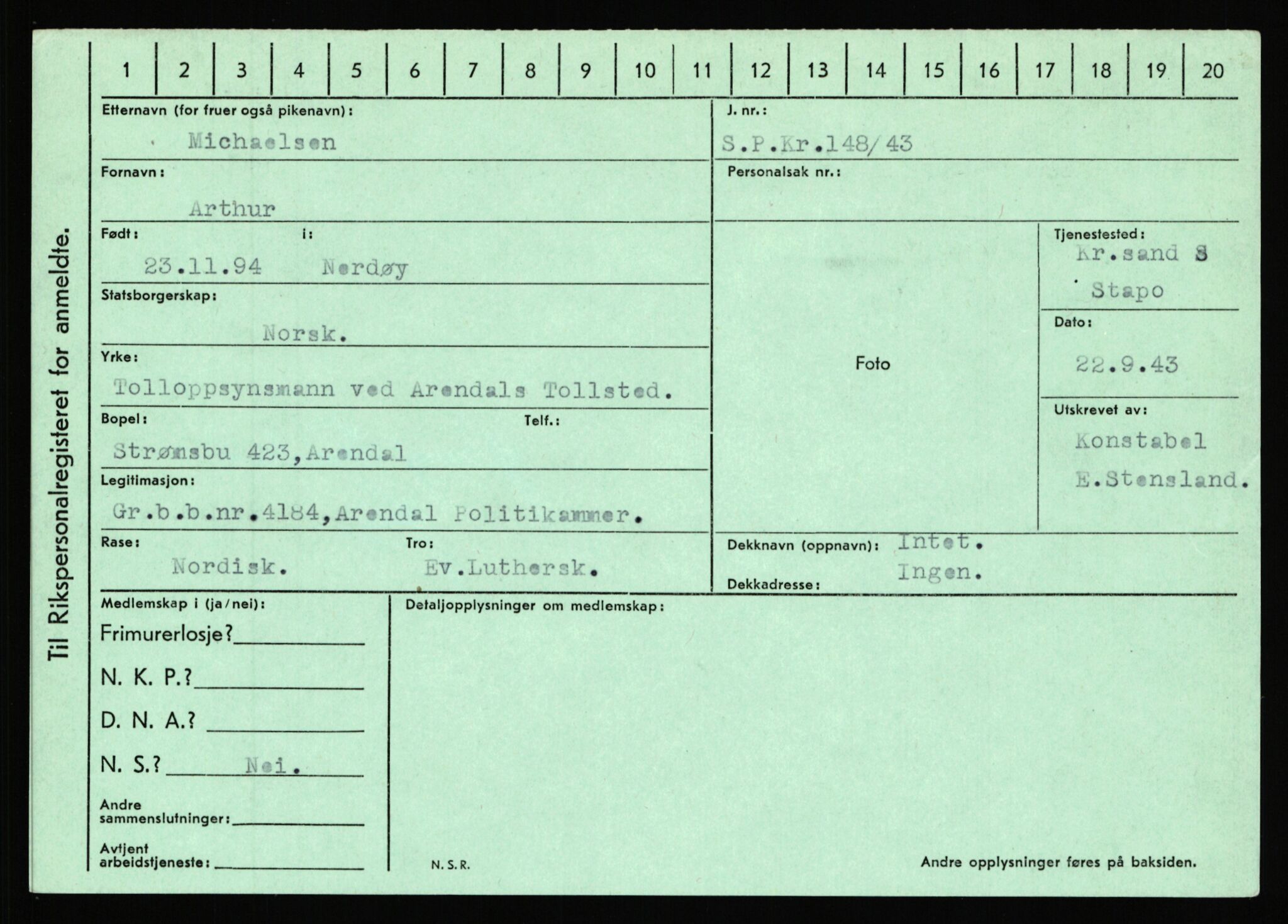 Statspolitiet - Hovedkontoret / Osloavdelingen, AV/RA-S-1329/C/Ca/L0010: Lind - Moksnes, 1943-1945, p. 3955