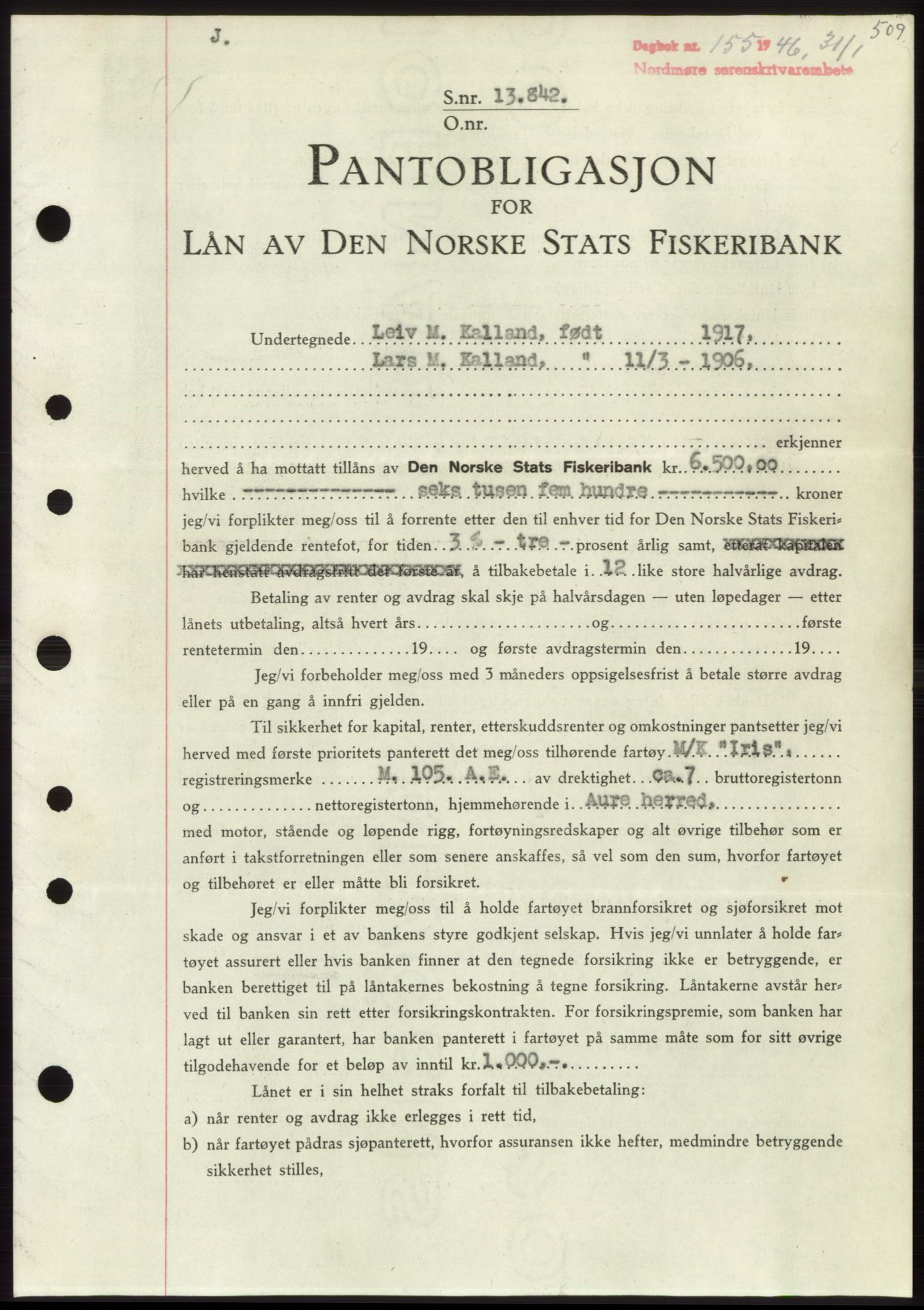 Nordmøre sorenskriveri, AV/SAT-A-4132/1/2/2Ca: Mortgage book no. B93b, 1946-1946, Diary no: : 155/1946