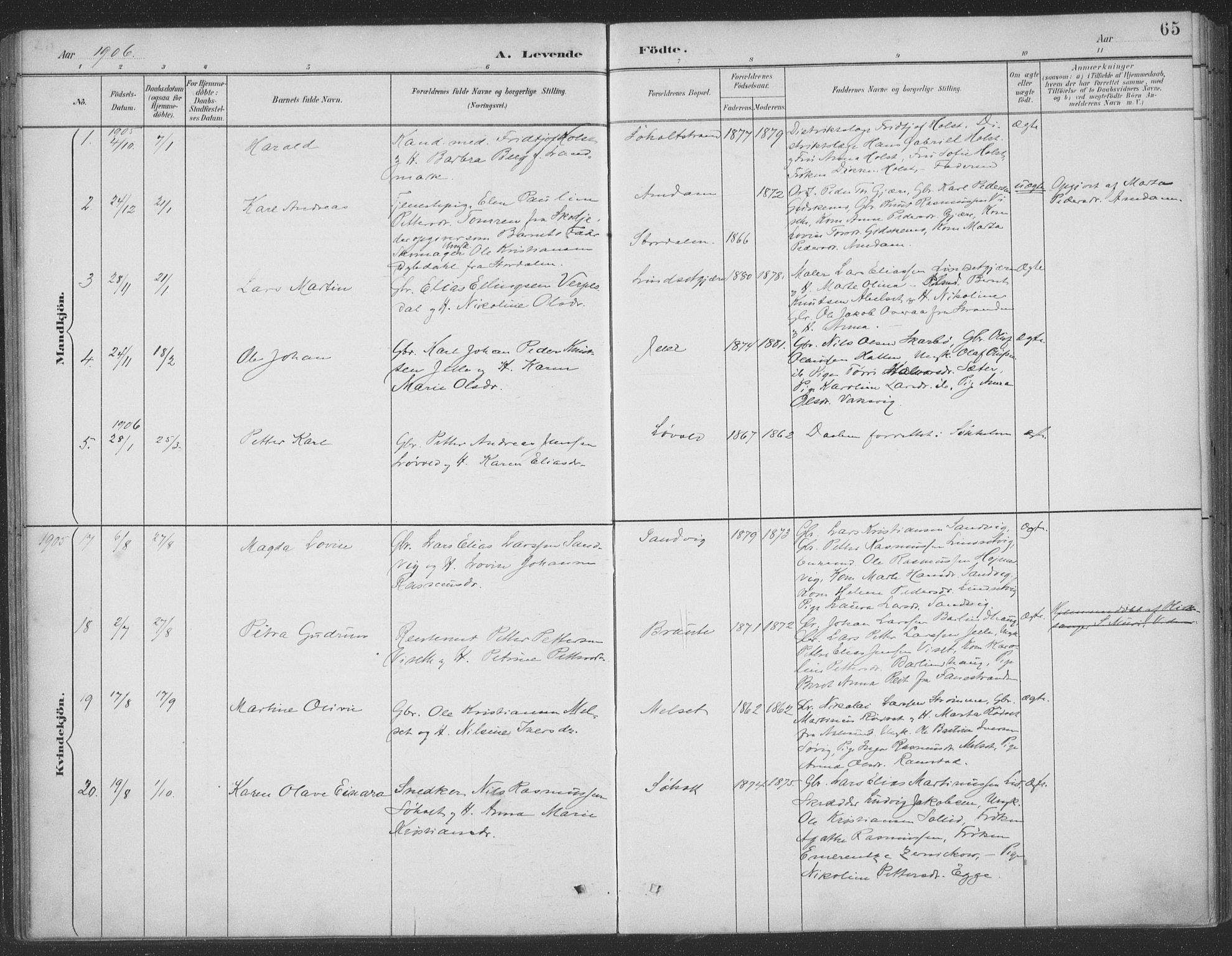 Ministerialprotokoller, klokkerbøker og fødselsregistre - Møre og Romsdal, SAT/A-1454/522/L0316: Parish register (official) no. 522A11, 1890-1911, p. 65
