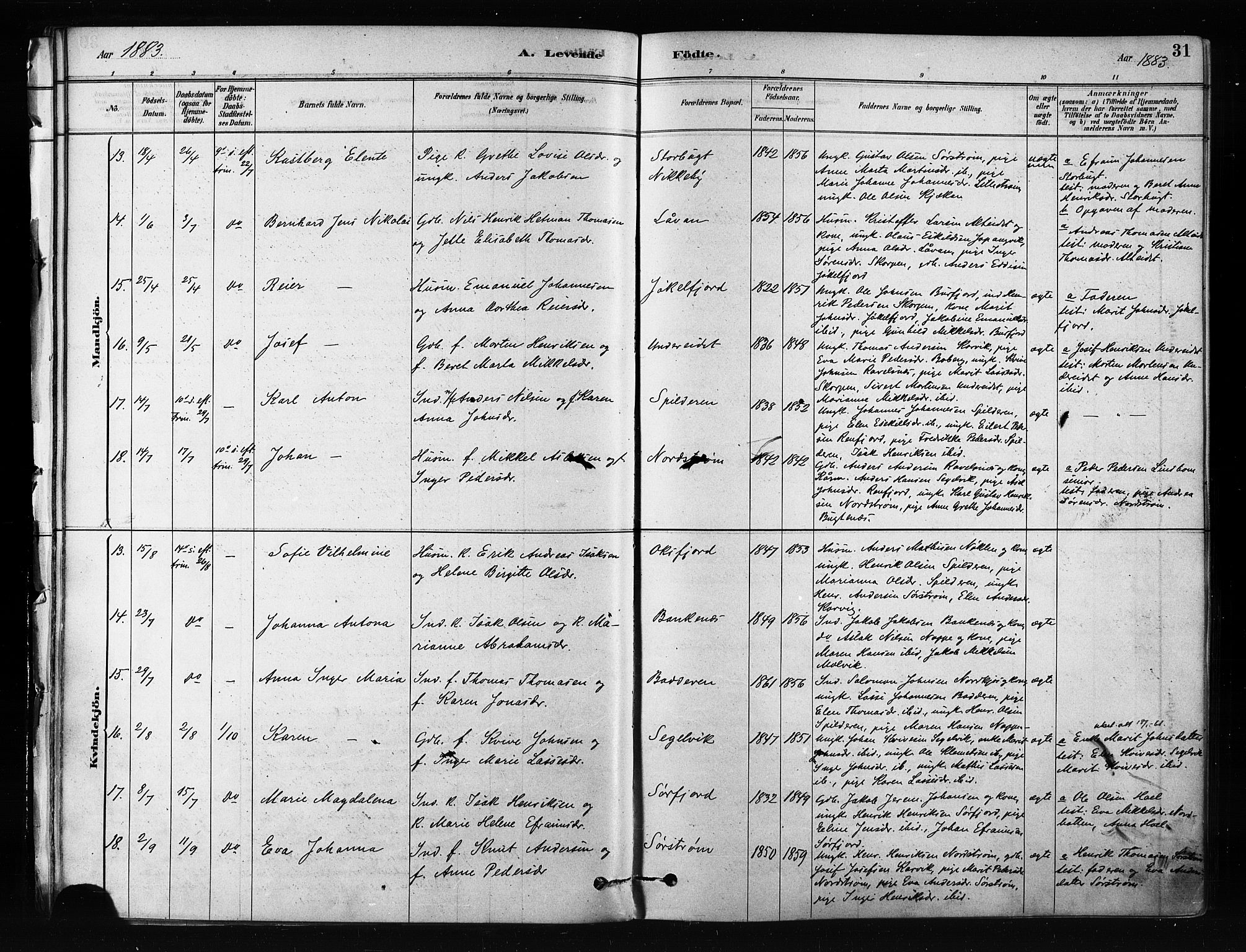 Skjervøy sokneprestkontor, SATØ/S-1300/H/Ha/Haa/L0012kirke: Parish register (official) no. 12, 1878-1891, p. 31