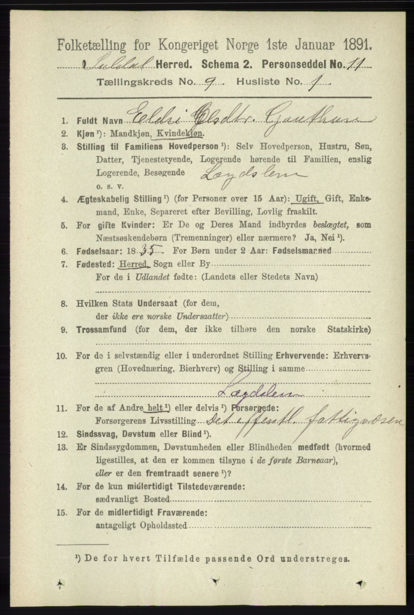 RA, 1891 census for 1134 Suldal, 1891, p. 2666