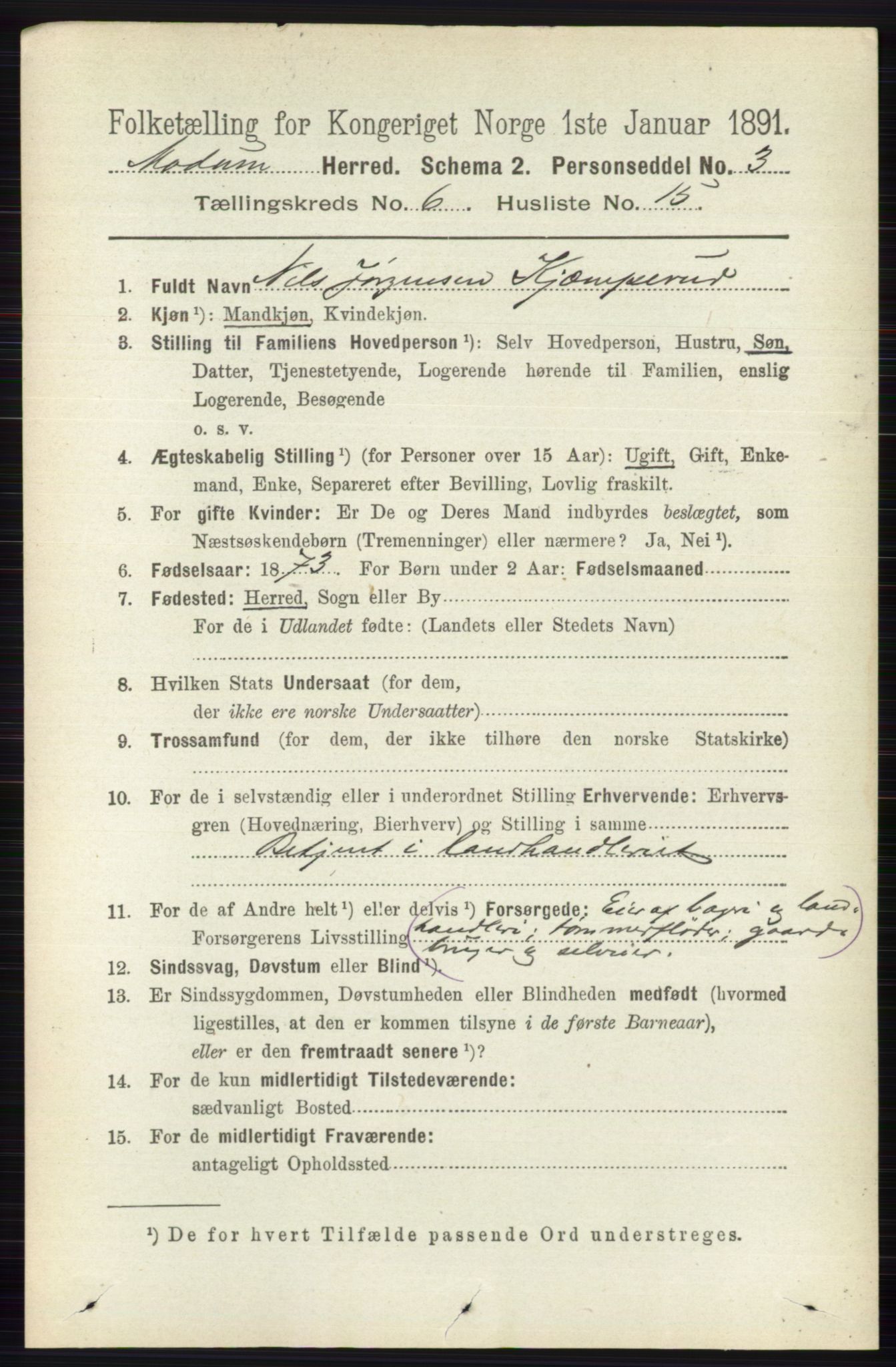 RA, 1891 census for 0623 Modum, 1891, p. 2236