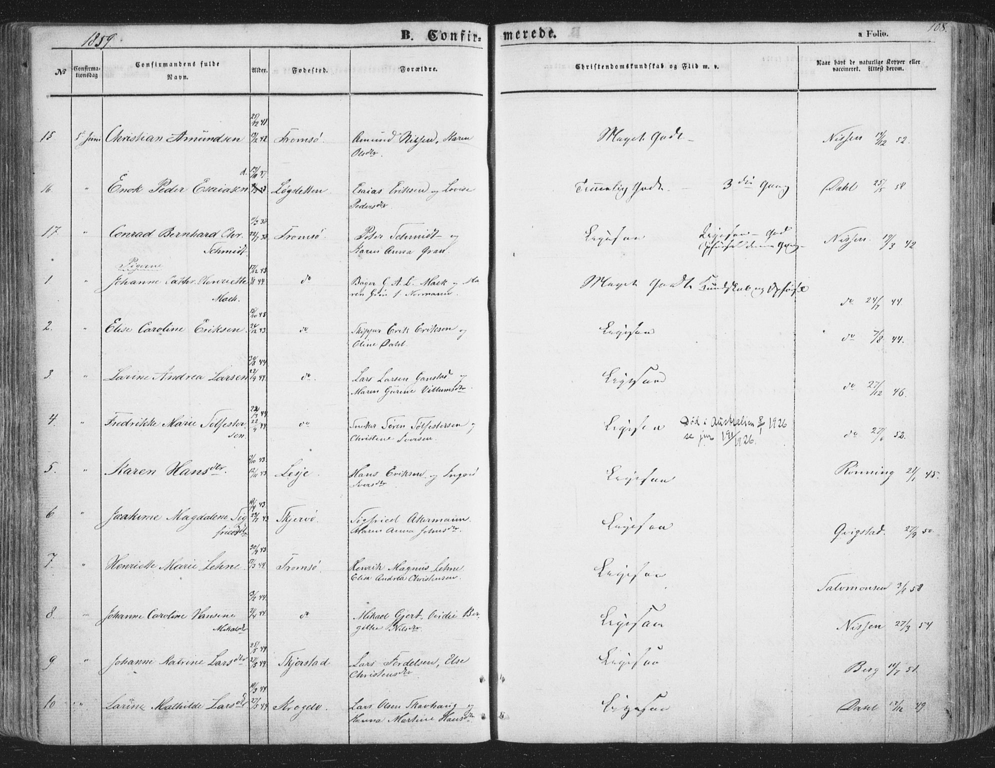 Tromsø sokneprestkontor/stiftsprosti/domprosti, SATØ/S-1343/G/Ga/L0011kirke: Parish register (official) no. 11, 1856-1865, p. 108
