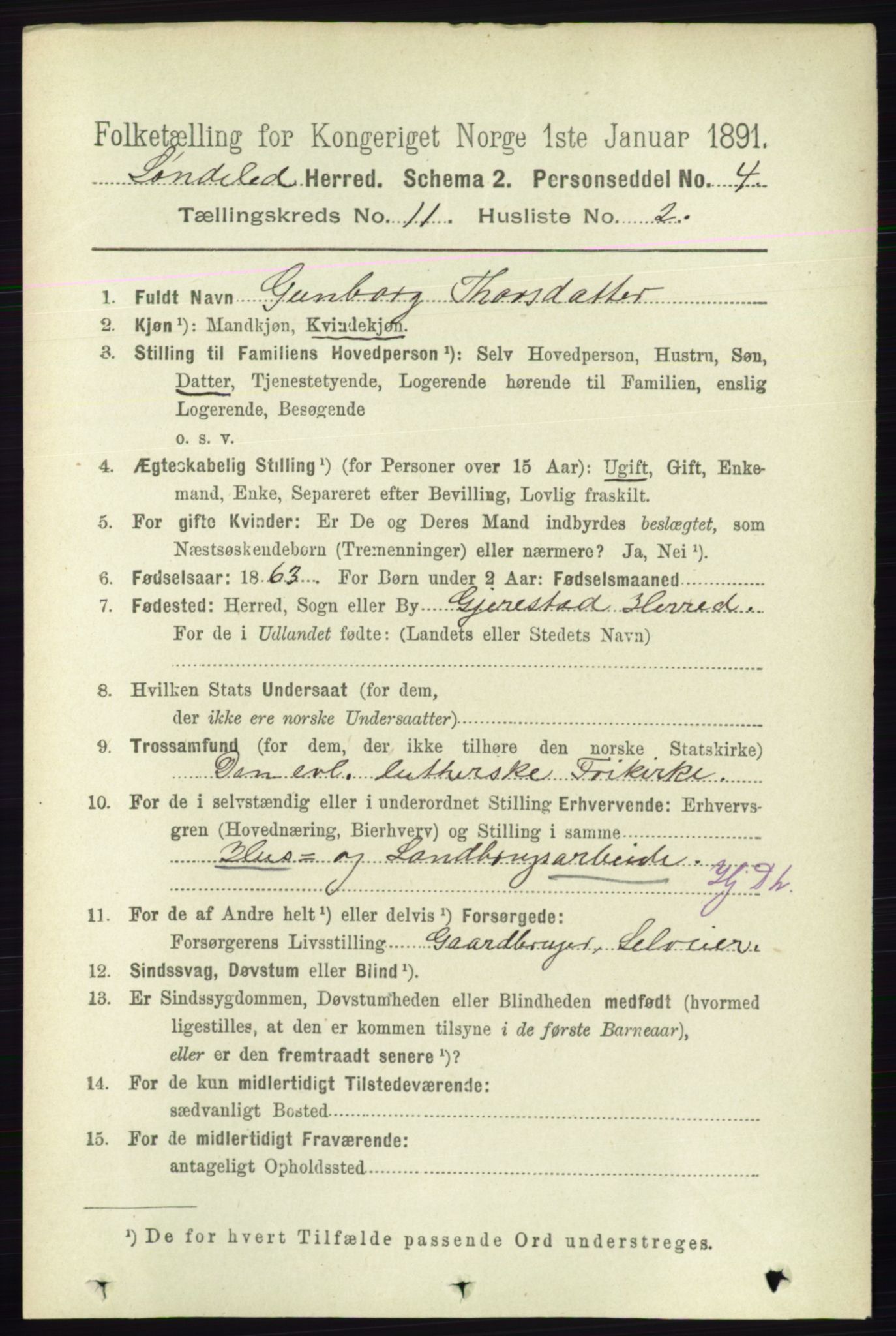 RA, 1891 census for 0913 Søndeled, 1891, p. 3298