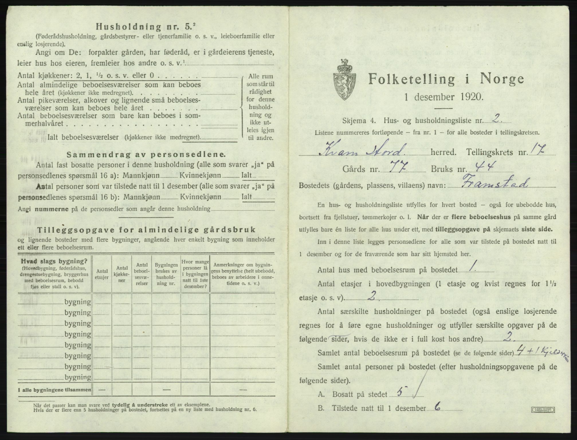 SAB, 1920 census for Kvam, 1920, p. 1310