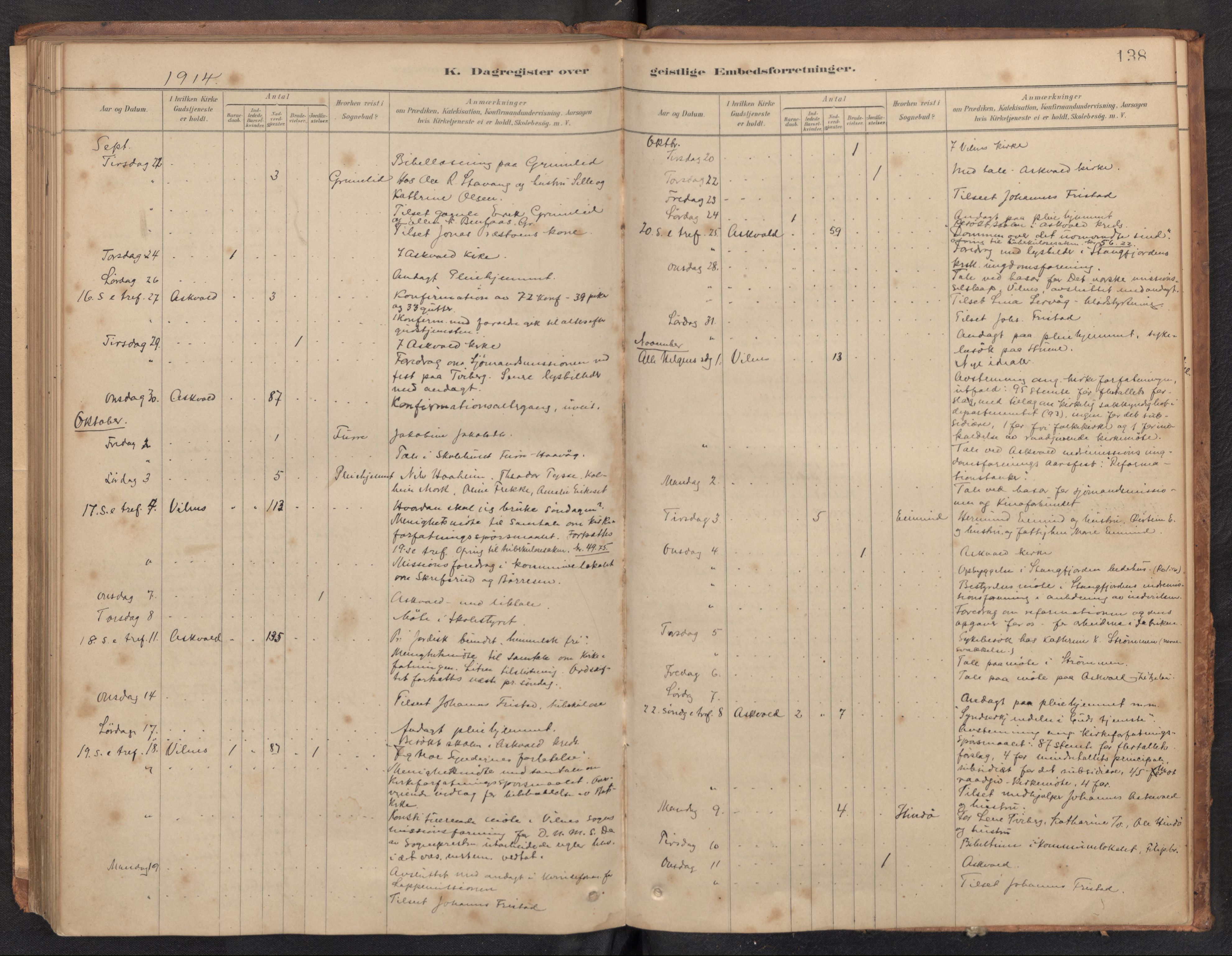 Askvoll sokneprestembete, AV/SAB-A-79501/H/Haa/Haad/L0002: Diary records no. D 2, 1879-1916, p. 137b-138a