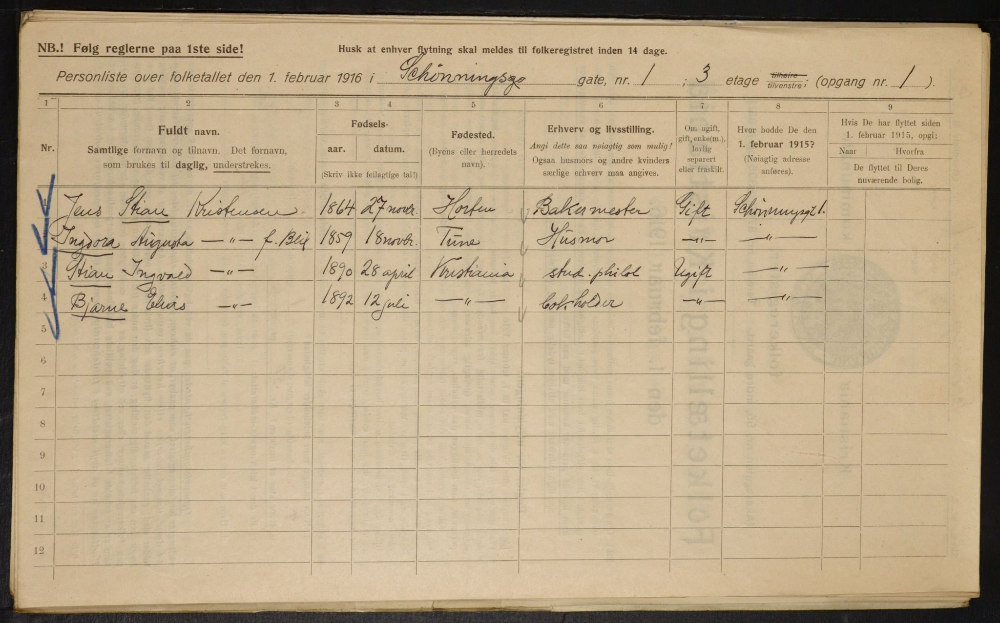 OBA, Municipal Census 1916 for Kristiania, 1916, p. 95612