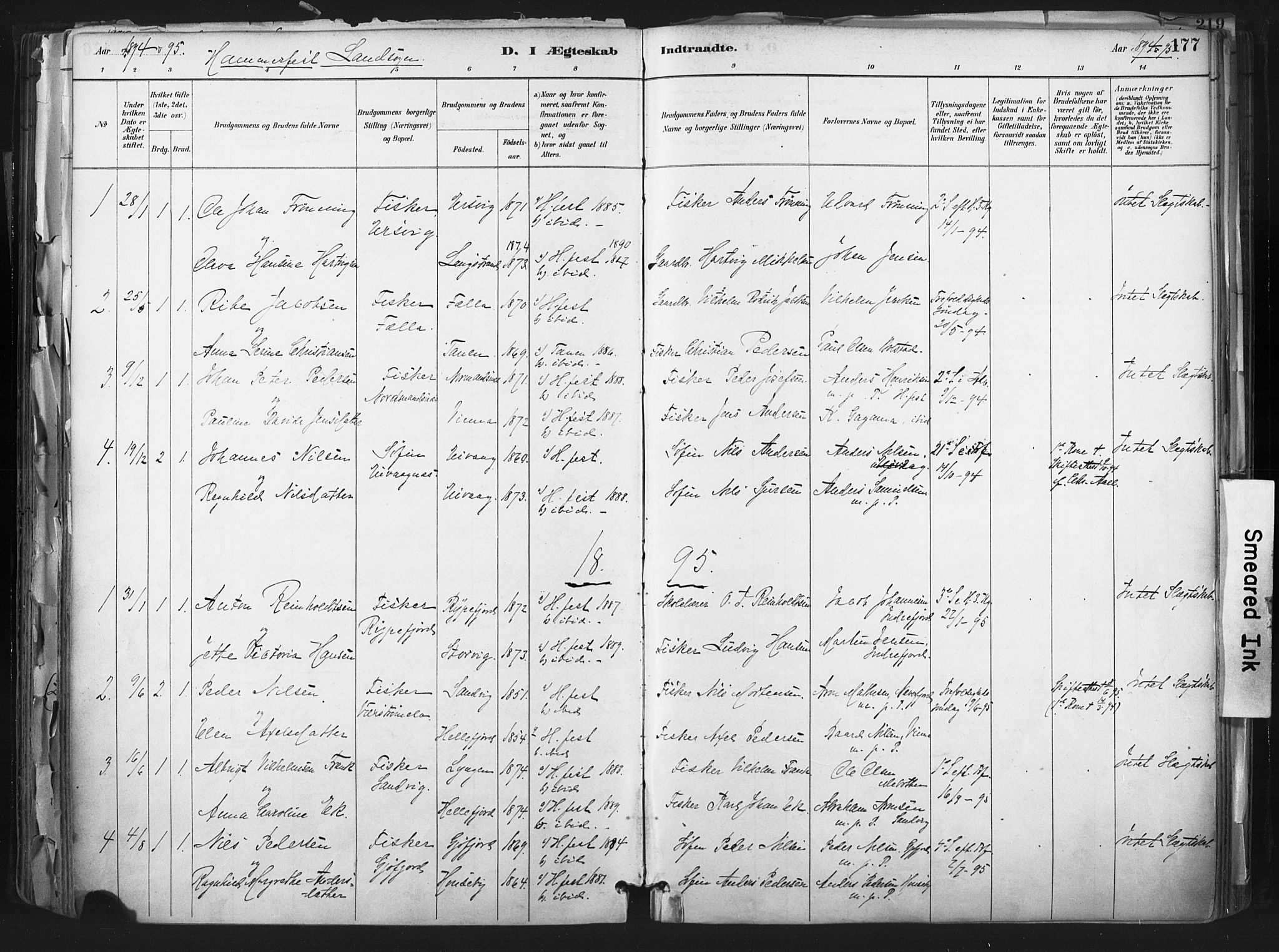 Hammerfest sokneprestkontor, SATØ/S-1347: Parish register (official) no. 11 /1, 1885-1897, p. 177