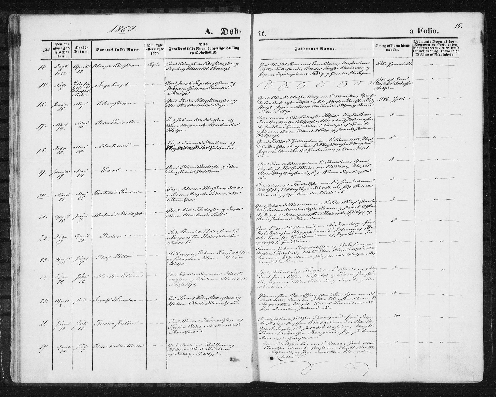 Ministerialprotokoller, klokkerbøker og fødselsregistre - Nord-Trøndelag, AV/SAT-A-1458/746/L0447: Parish register (official) no. 746A06, 1860-1877, p. 15