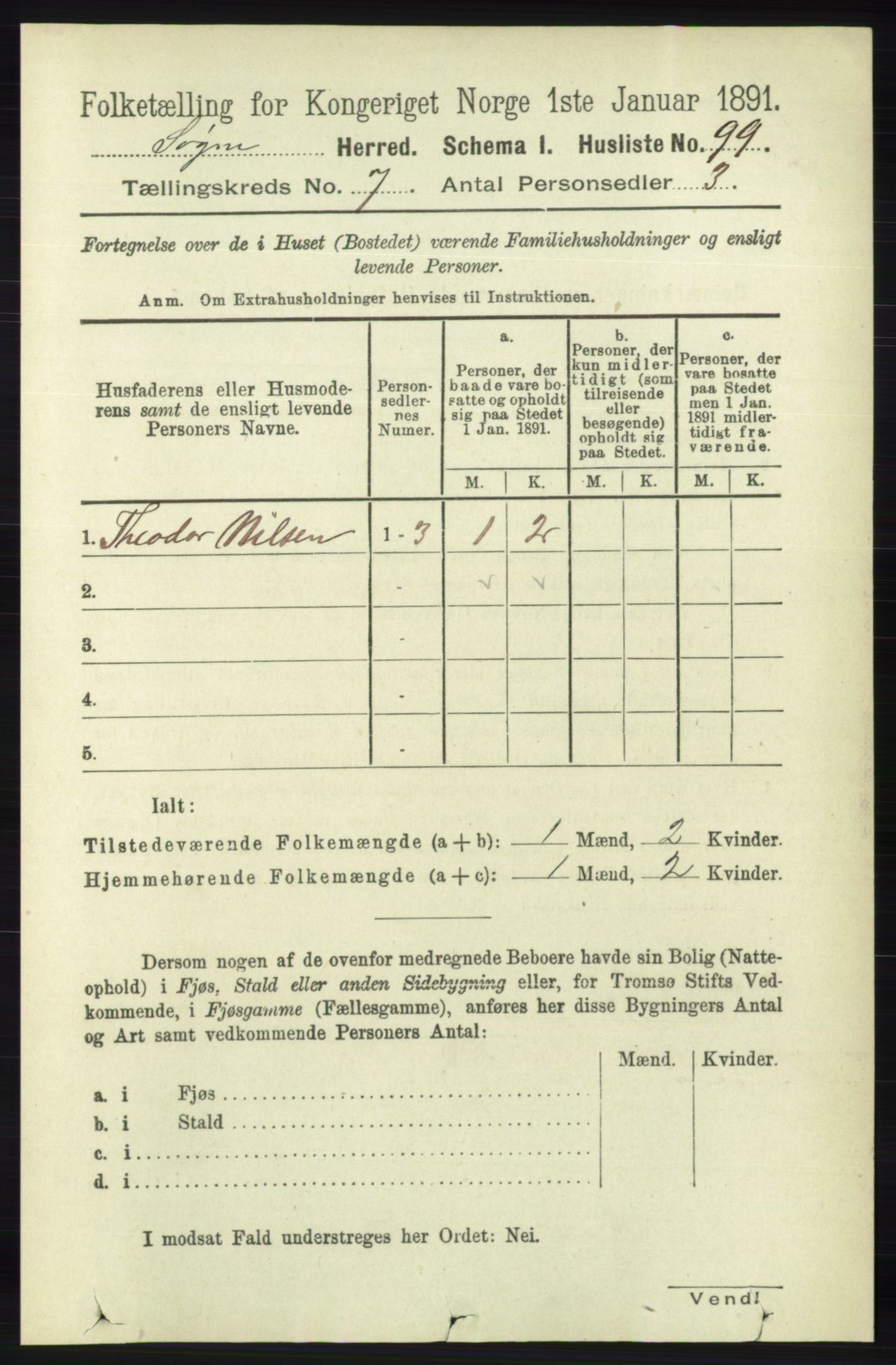 RA, 1891 census for 1018 Søgne, 1891, p. 1522