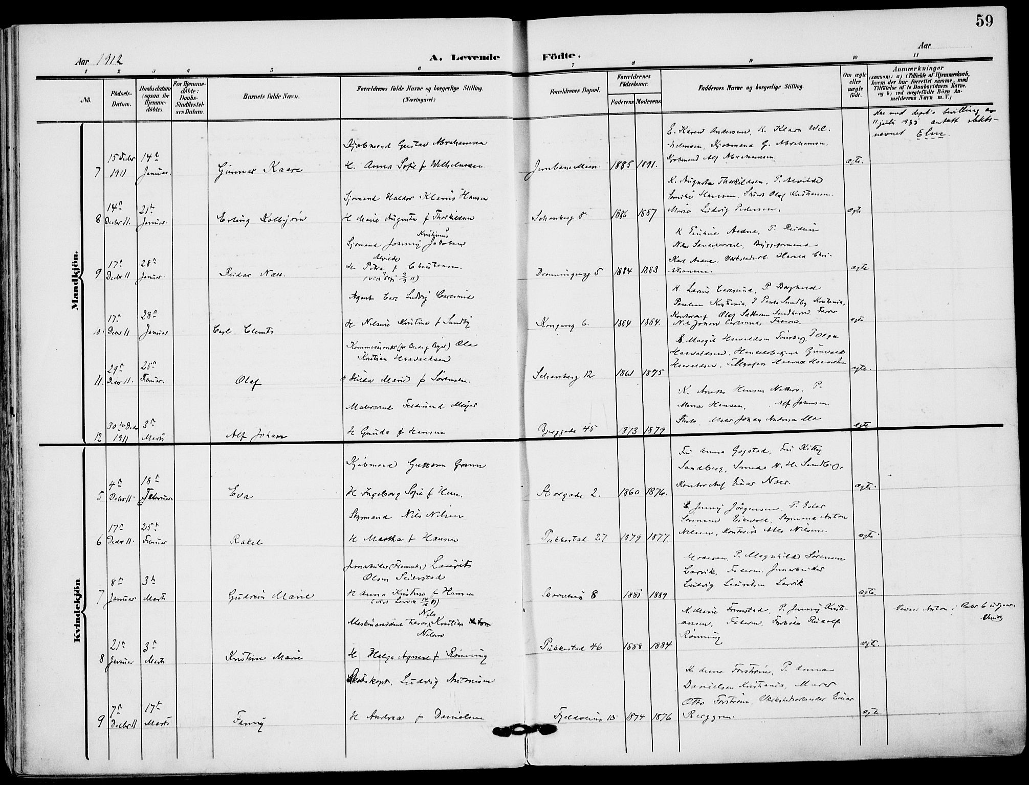 Sandefjord kirkebøker, AV/SAKO-A-315/F/Fa/L0005: Parish register (official) no. 5, 1906-1915, p. 59