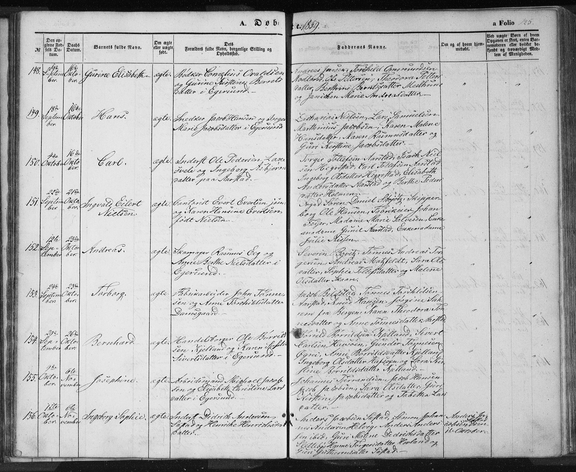 Eigersund sokneprestkontor, AV/SAST-A-101807/S08/L0012: Parish register (official) no. A 12.1, 1850-1865, p. 125