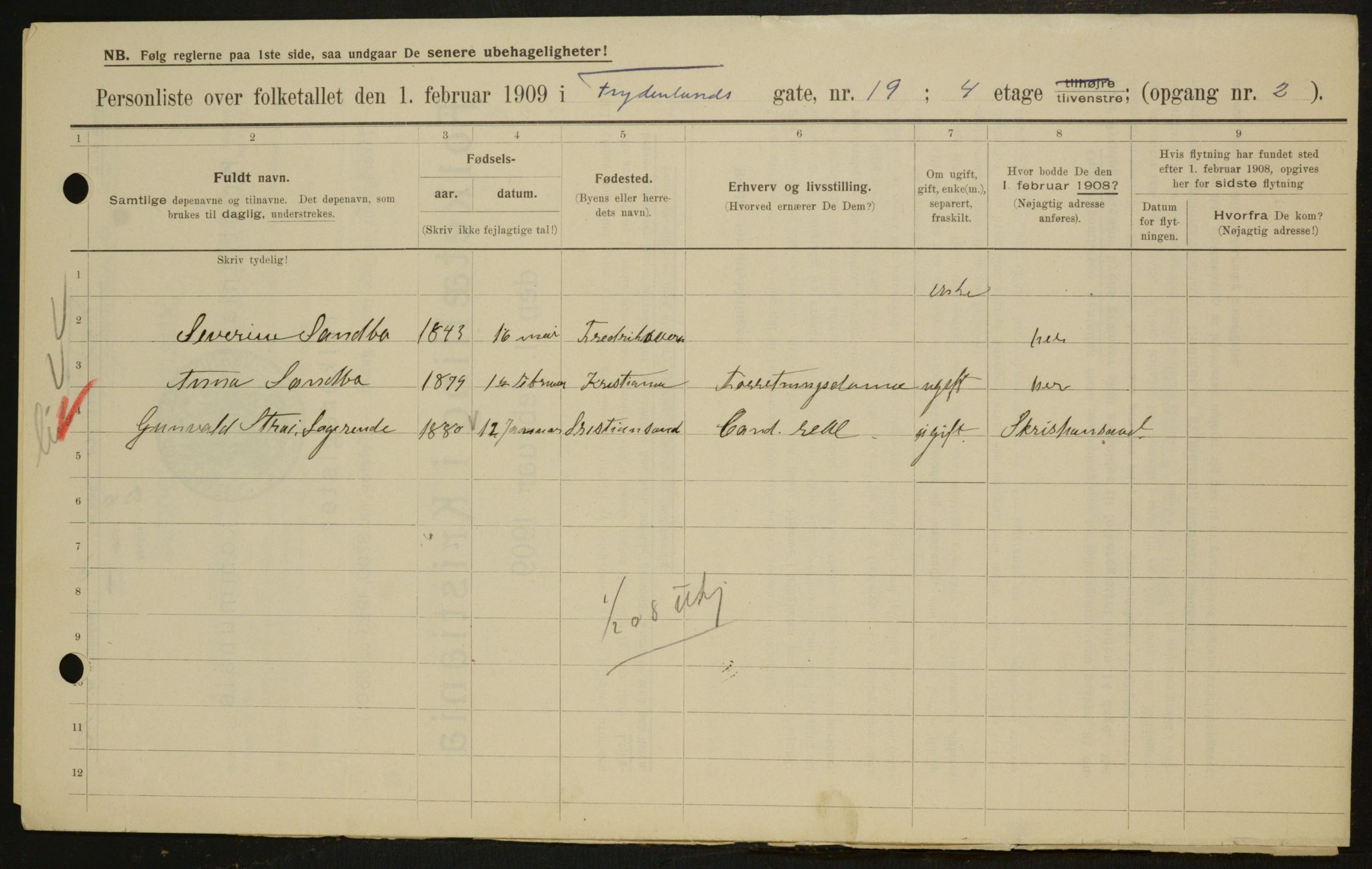 OBA, Municipal Census 1909 for Kristiania, 1909, p. 25813