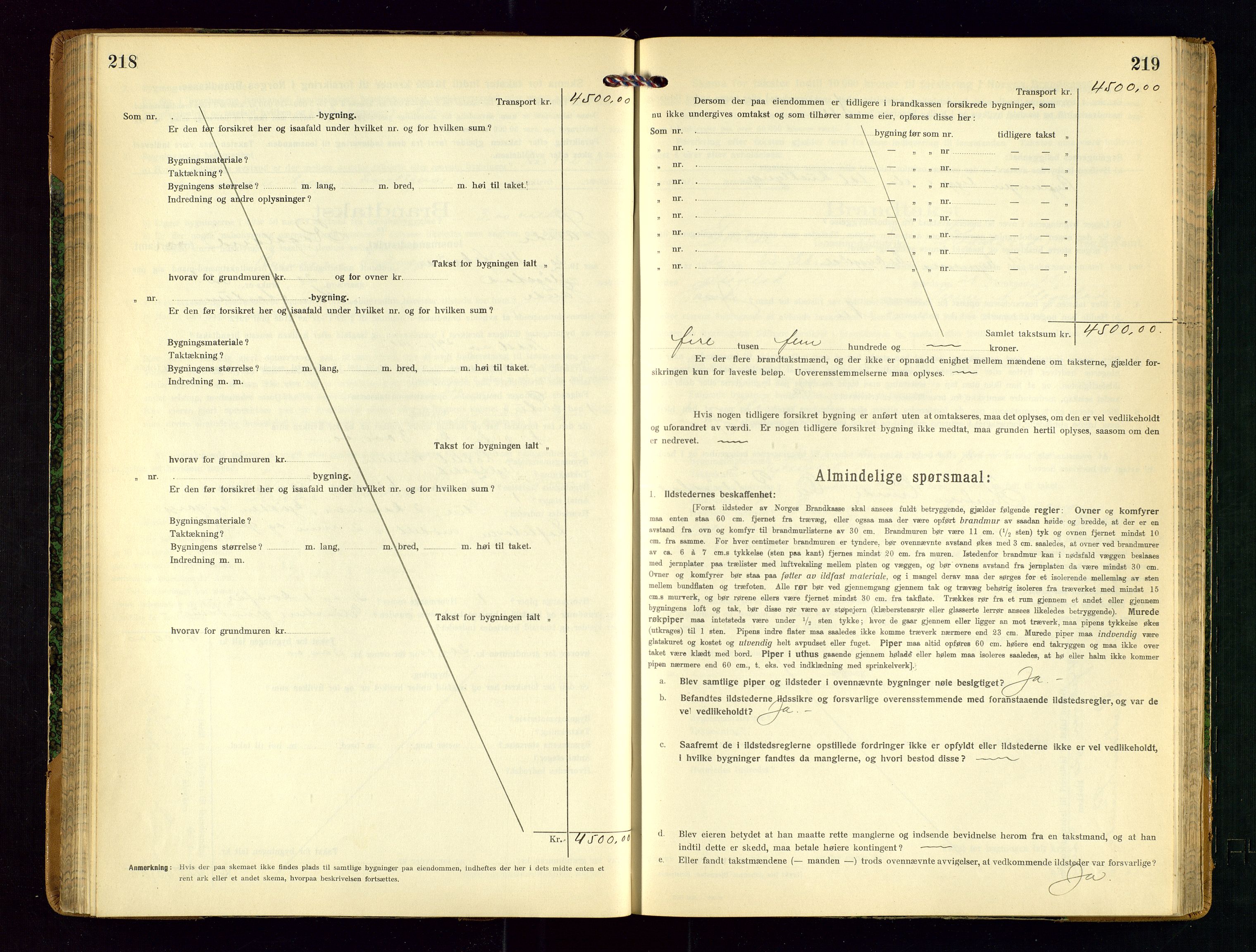 Sauda lensmannskontor, AV/SAST-A-100177/Gob/L0002: Branntakstprotokoll - skjematakst, 1916-1928, p. 218-219