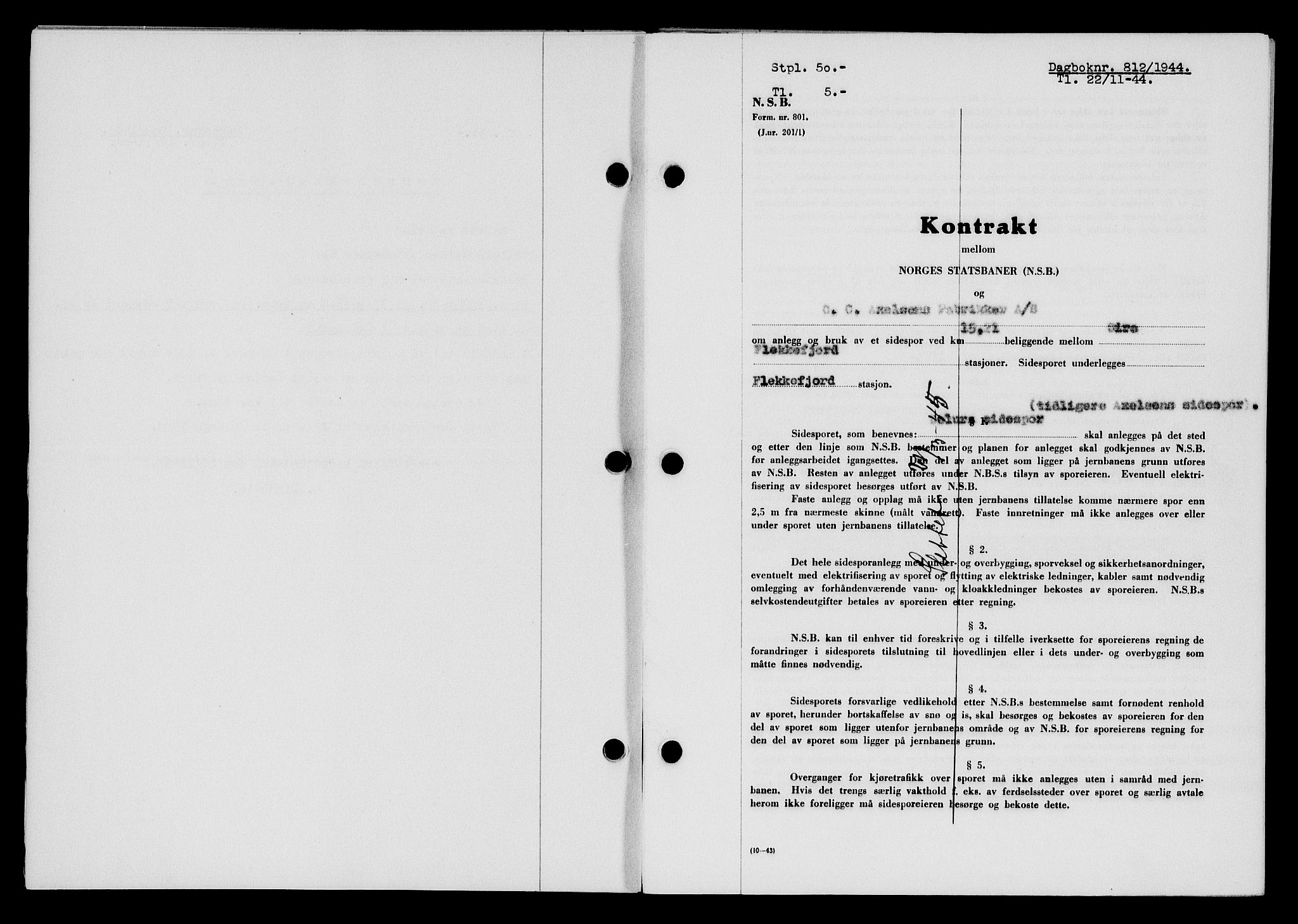 Flekkefjord sorenskriveri, SAK/1221-0001/G/Gb/Gba/L0059: Mortgage book no. A-7, 1944-1945, Diary no: : 812/1944