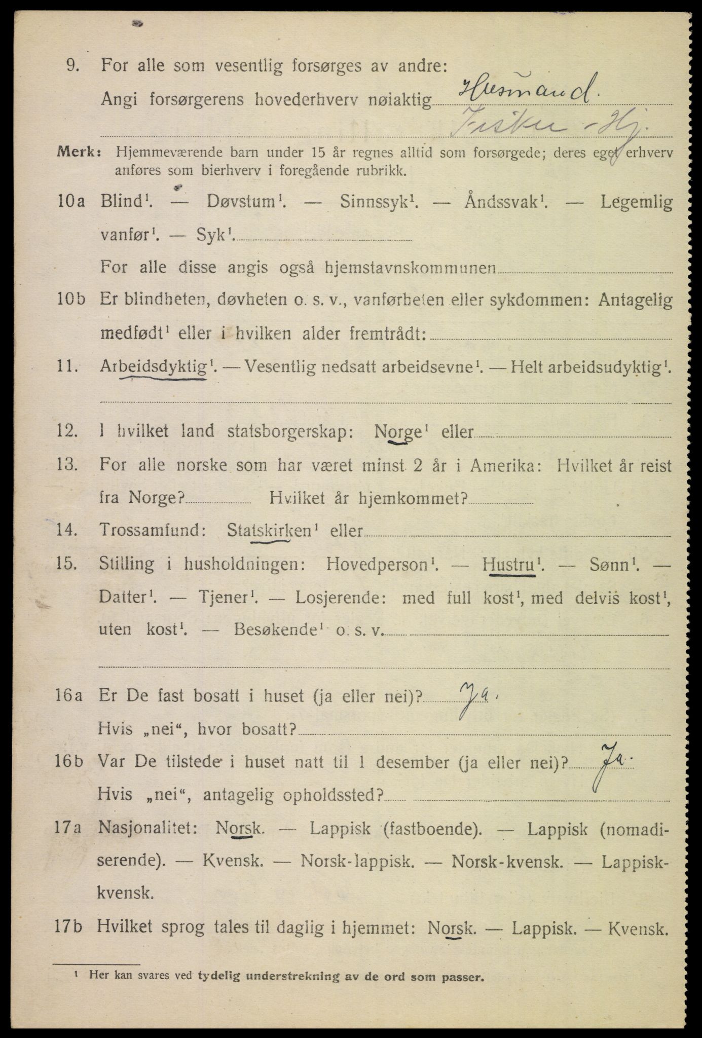 SAT, 1920 census for Tysfjord, 1920, p. 2252