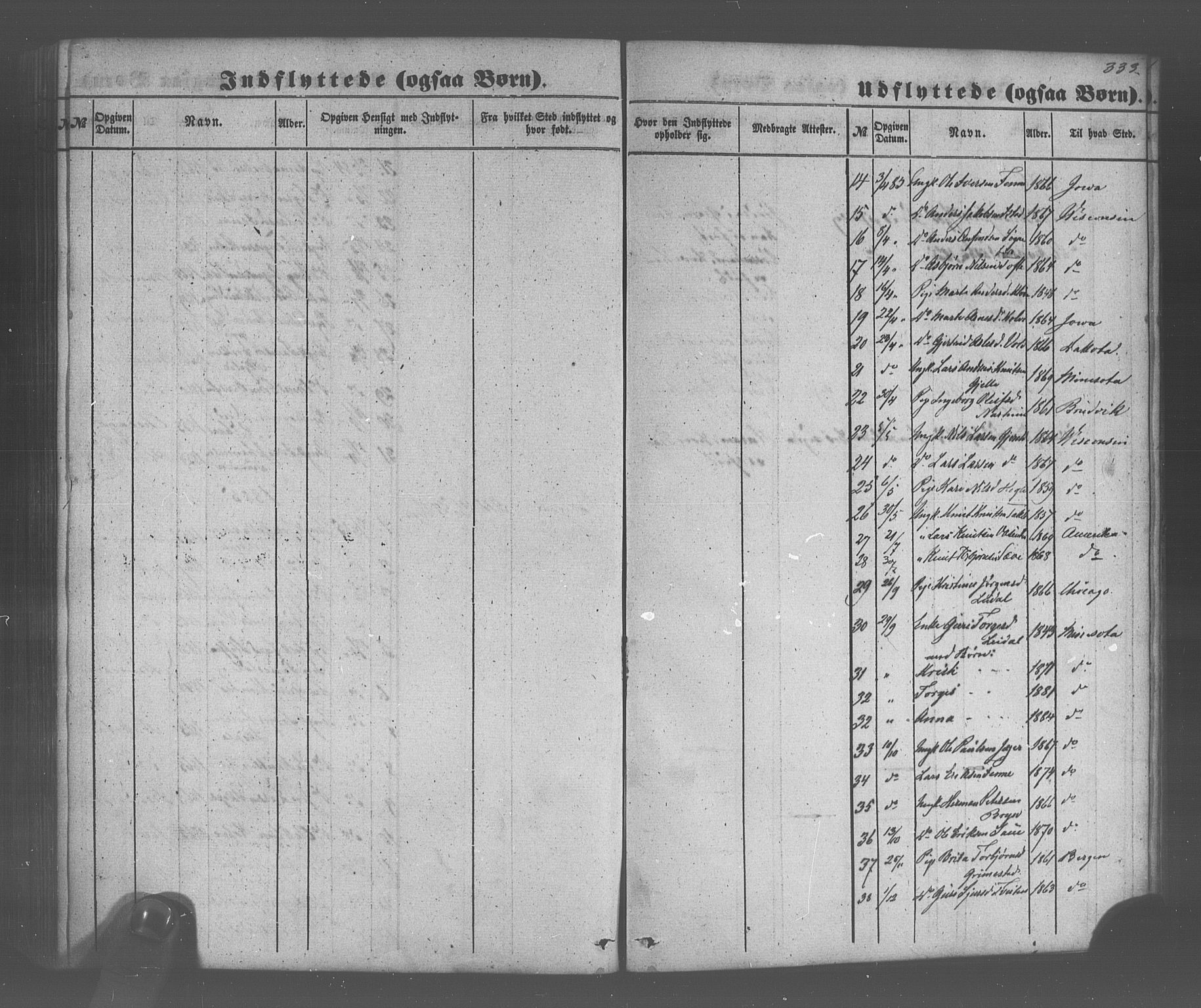 Voss sokneprestembete, SAB/A-79001/H/Haa: Parish register (official) no. A 20, 1855-1886, p. 333