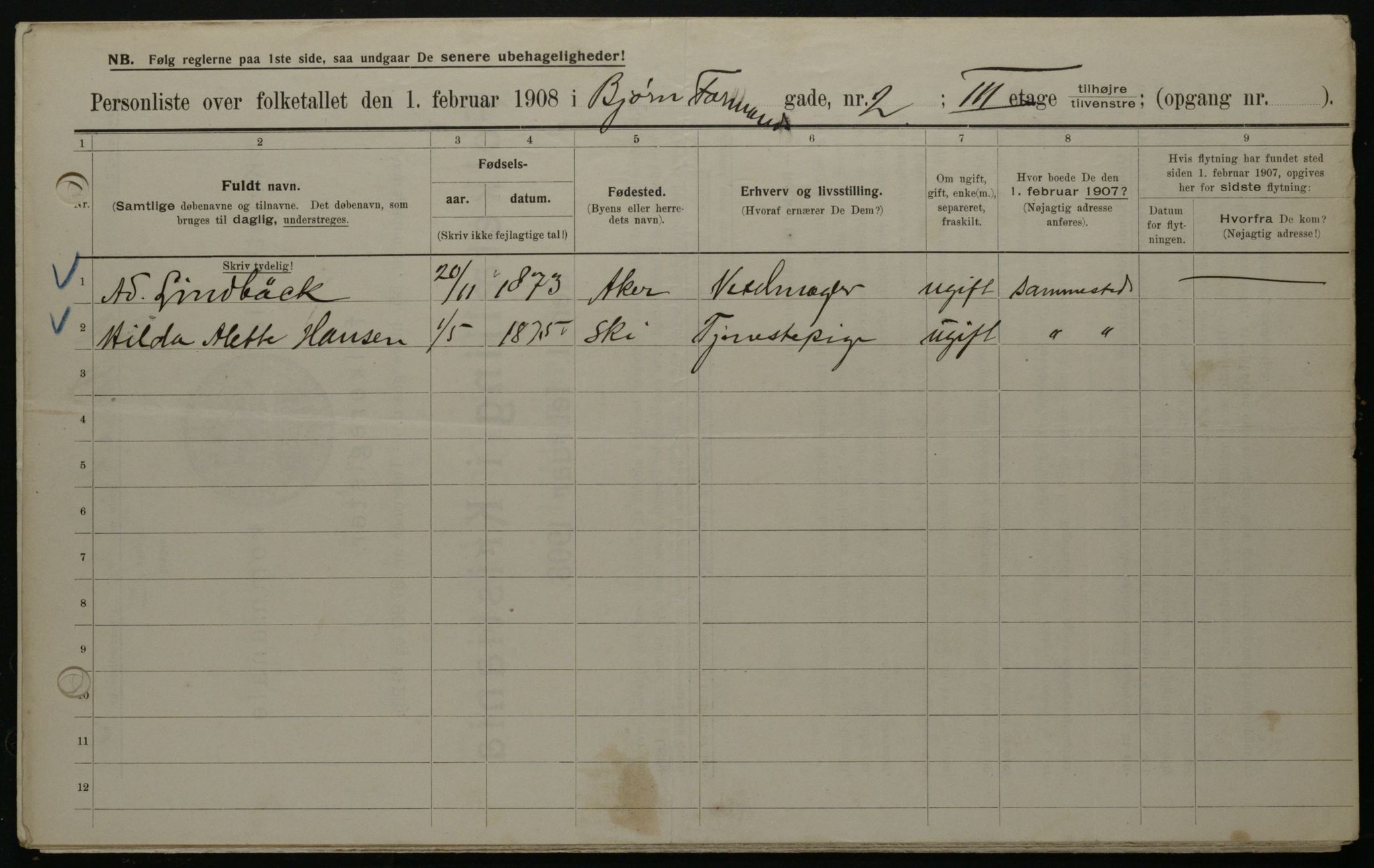 OBA, Municipal Census 1908 for Kristiania, 1908, p. 6431
