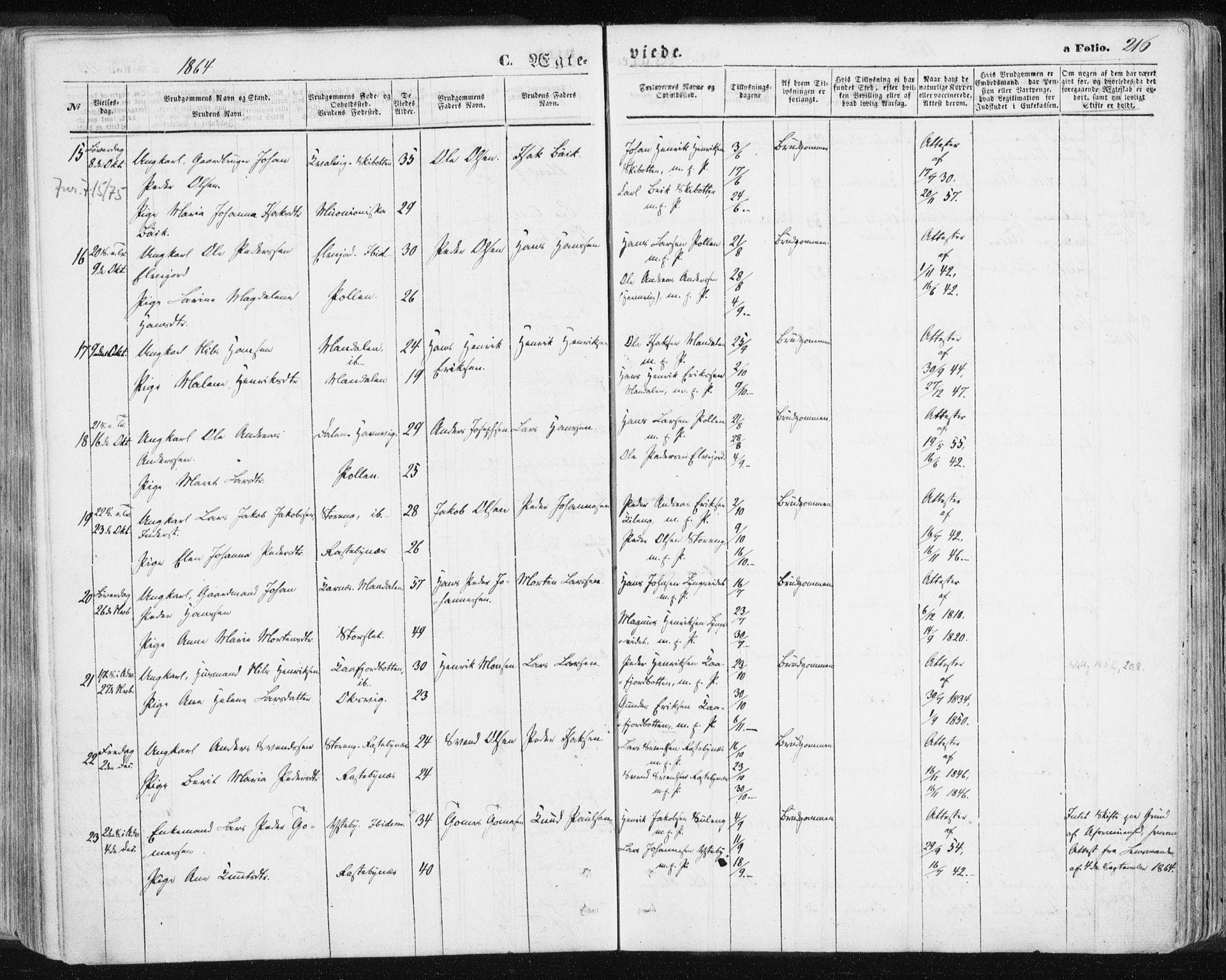 Lyngen sokneprestembete, SATØ/S-1289/H/He/Hea/L0005kirke: Parish register (official) no. 5, 1859-1869, p. 216