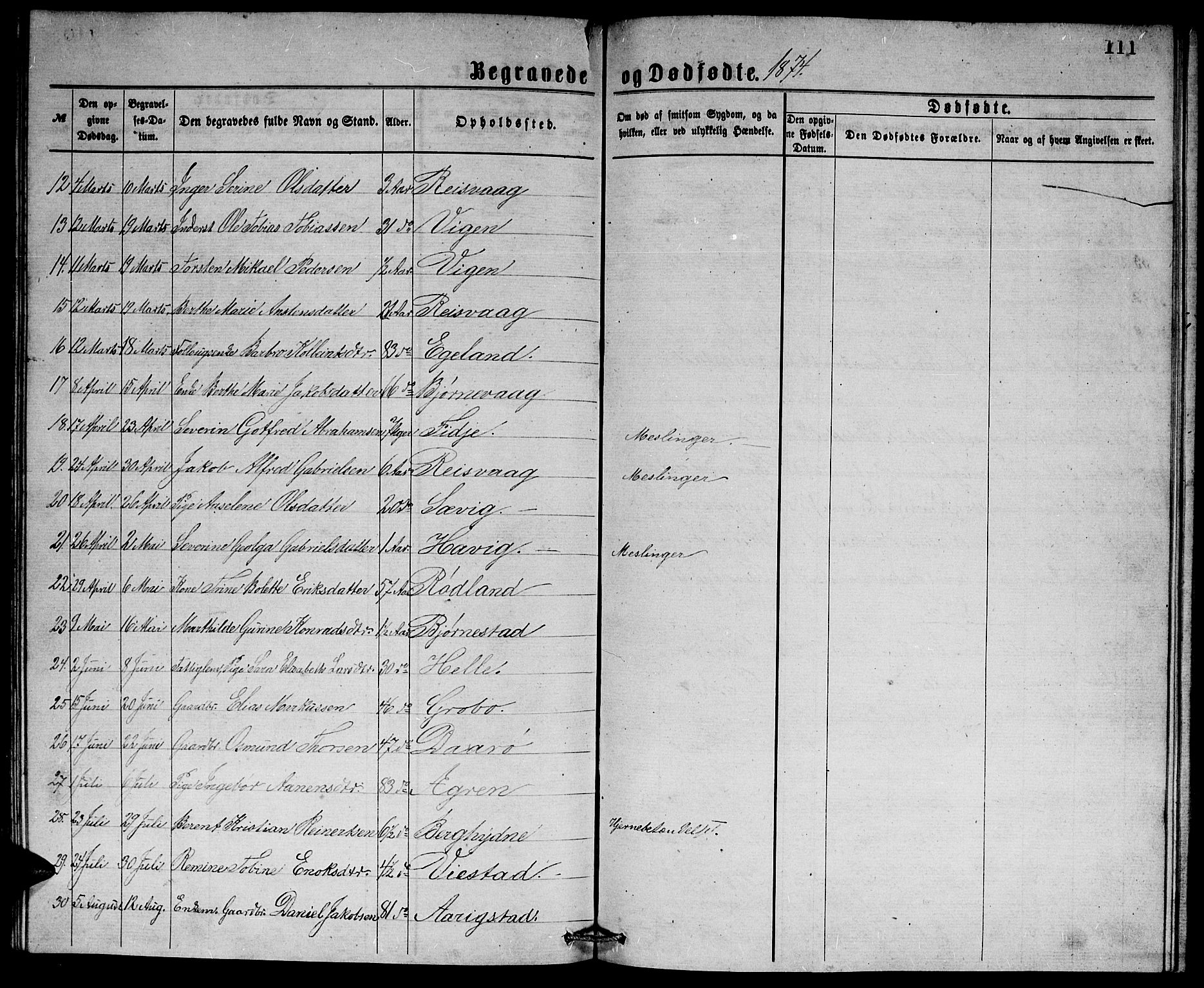 Herad sokneprestkontor, SAK/1111-0018/F/Fb/Fbb/L0003: Parish register (copy) no. B 3, 1872-1889, p. 111