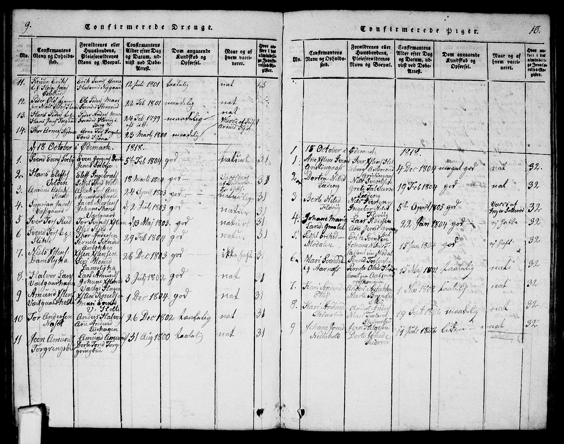 Aremark prestekontor Kirkebøker, AV/SAO-A-10899/G/Ga/L0001: Parish register (copy) no.  I 1, 1814-1834, p. 9-10