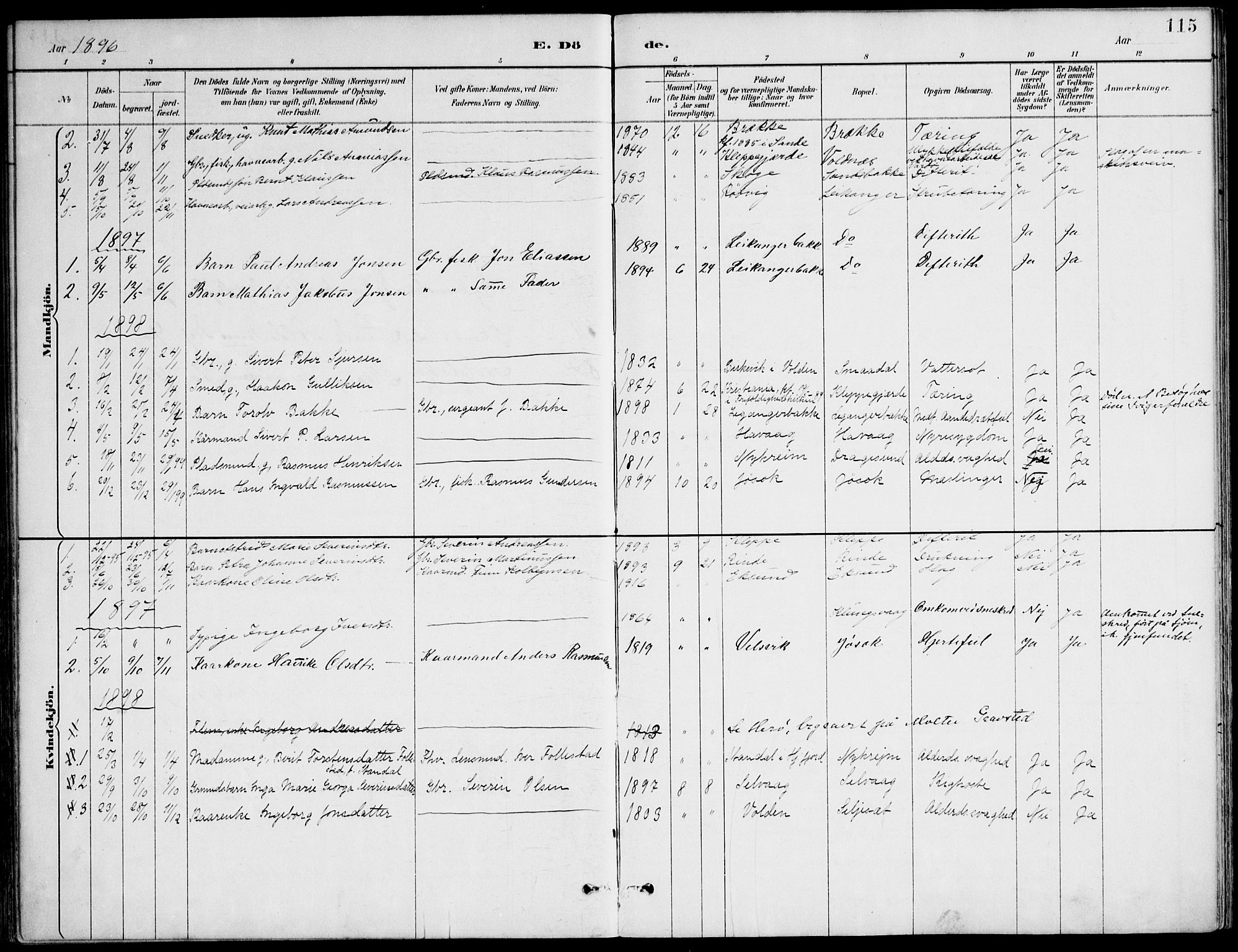 Ministerialprotokoller, klokkerbøker og fødselsregistre - Møre og Romsdal, AV/SAT-A-1454/508/L0095: Parish register (official) no. 508A02, 1887-1920, p. 115