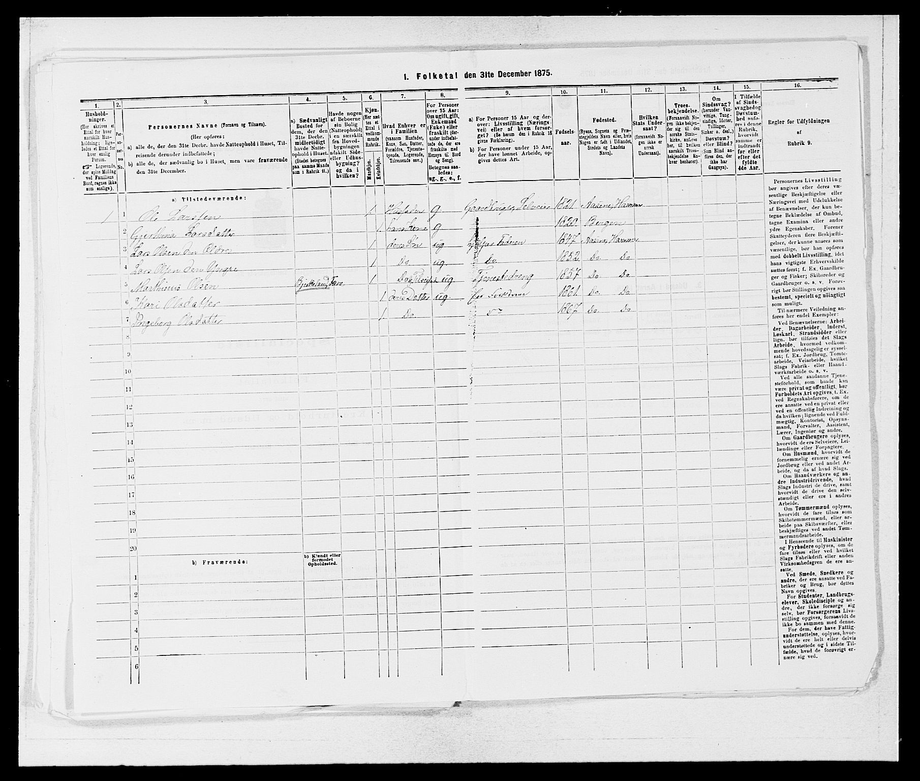 SAB, 1875 census for 1254P Hamre, 1875, p. 1571