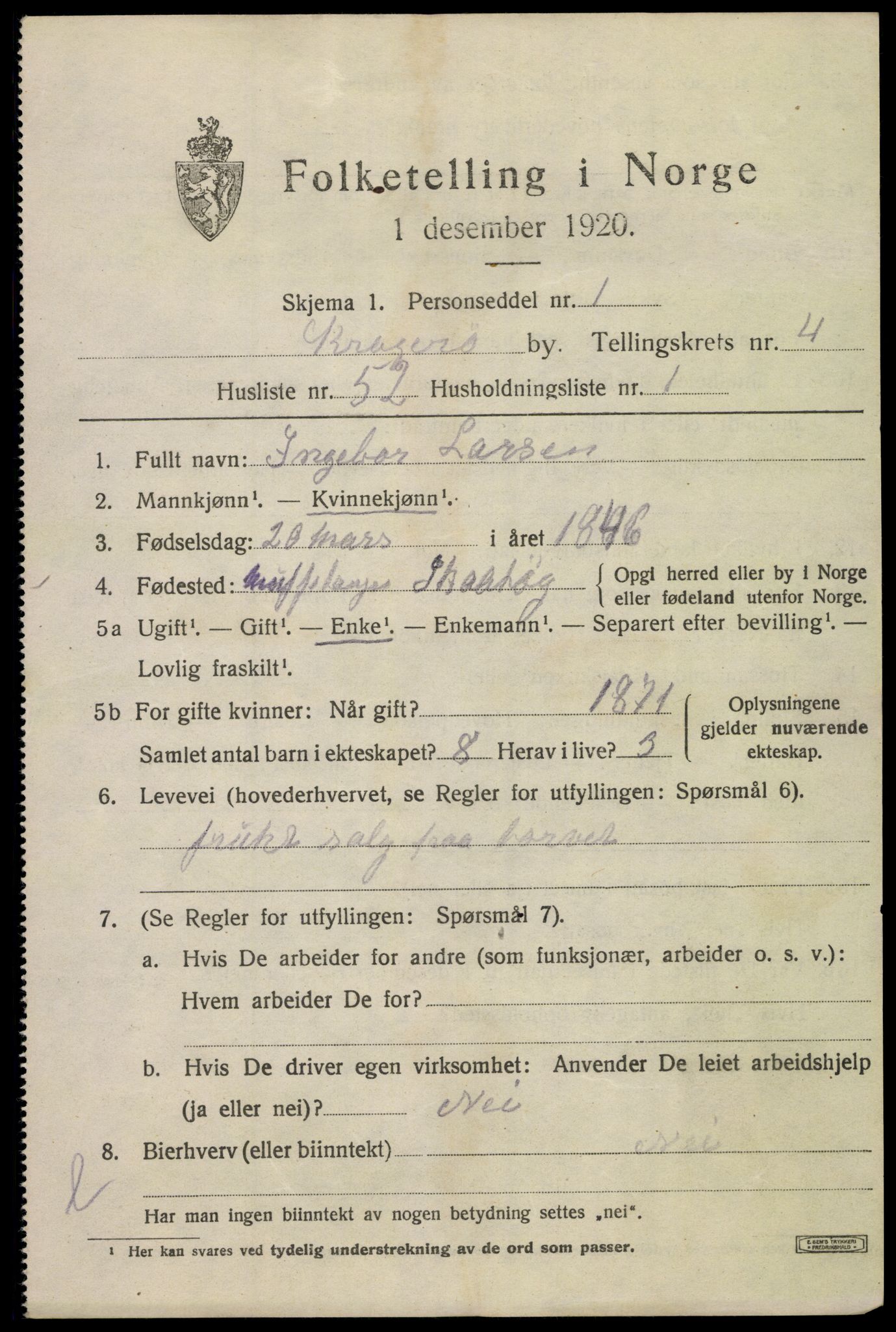 SAKO, 1920 census for Kragerø, 1920, p. 8225