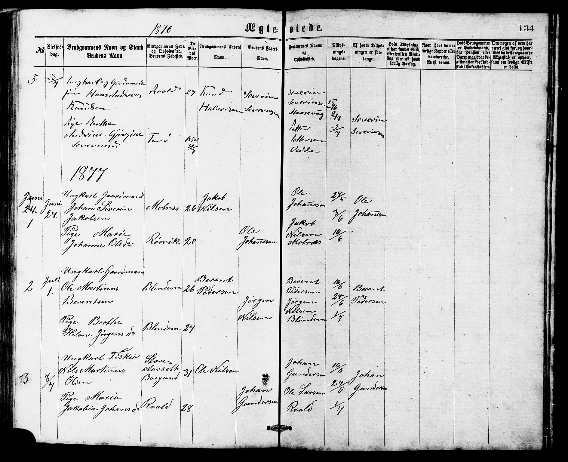 Ministerialprotokoller, klokkerbøker og fødselsregistre - Møre og Romsdal, AV/SAT-A-1454/537/L0521: Parish register (copy) no. 537C02, 1869-1888, p. 134