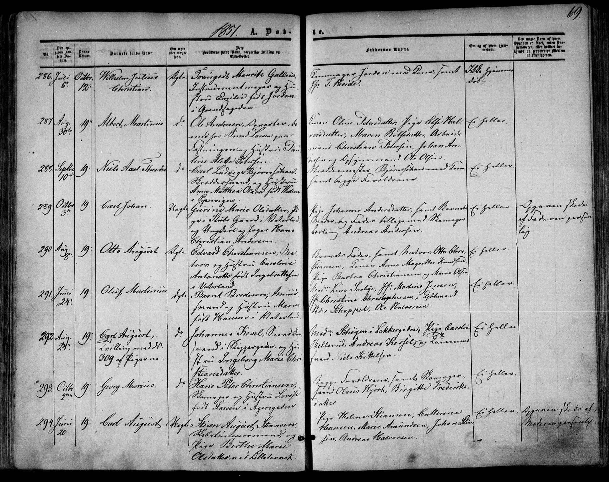 Oslo domkirke Kirkebøker, SAO/A-10752/F/Fa/L0014: Parish register (official) no. 14, 1850-1857, p. 69