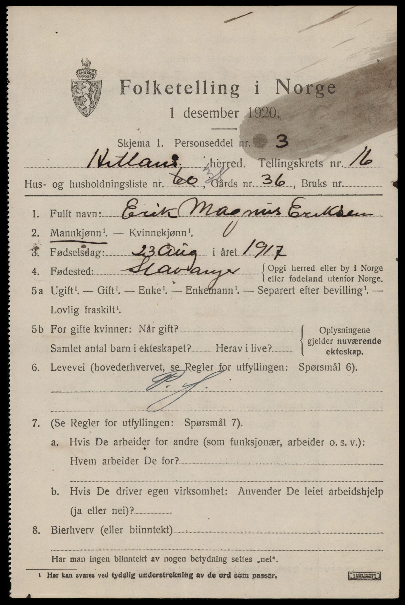 SAST, 1920 census for Hetland, 1920, p. 23551