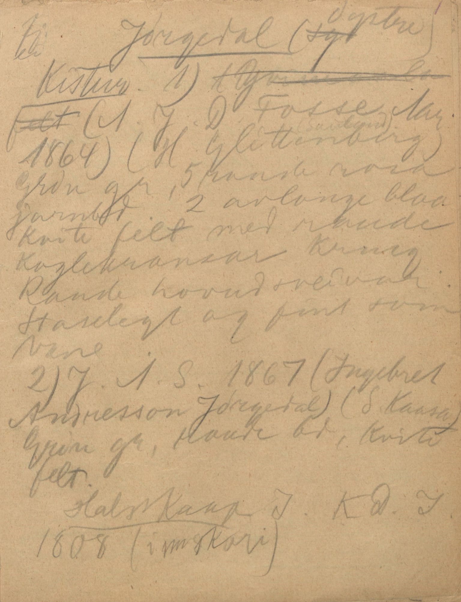 Rikard Berge, TEMU/TGM-A-1003/F/L0004/0037: 101-159 / 140 Jørgedal (Vestre): Kistur, halskaap m.m., 1907, p. 1
