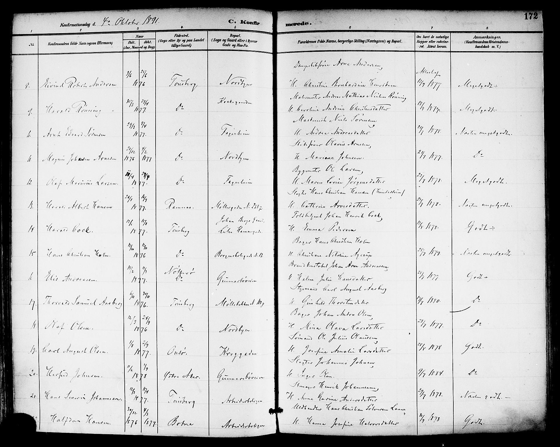 Tønsberg kirkebøker, SAKO/A-330/F/Fa/L0012: Parish register (official) no. I 12, 1891-1899, p. 172