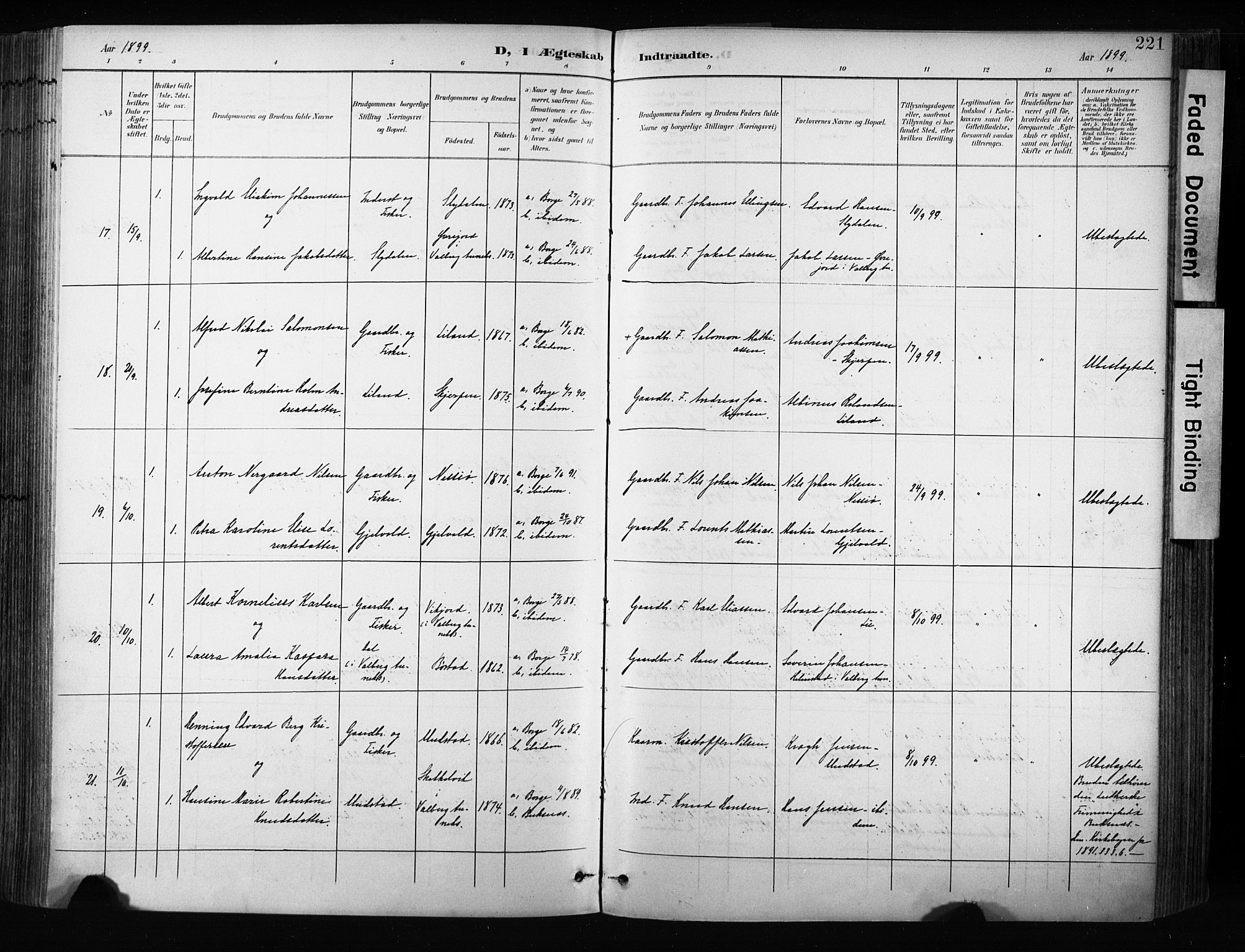 Ministerialprotokoller, klokkerbøker og fødselsregistre - Nordland, AV/SAT-A-1459/880/L1134: Parish register (official) no. 880A08, 1899-1908, p. 221