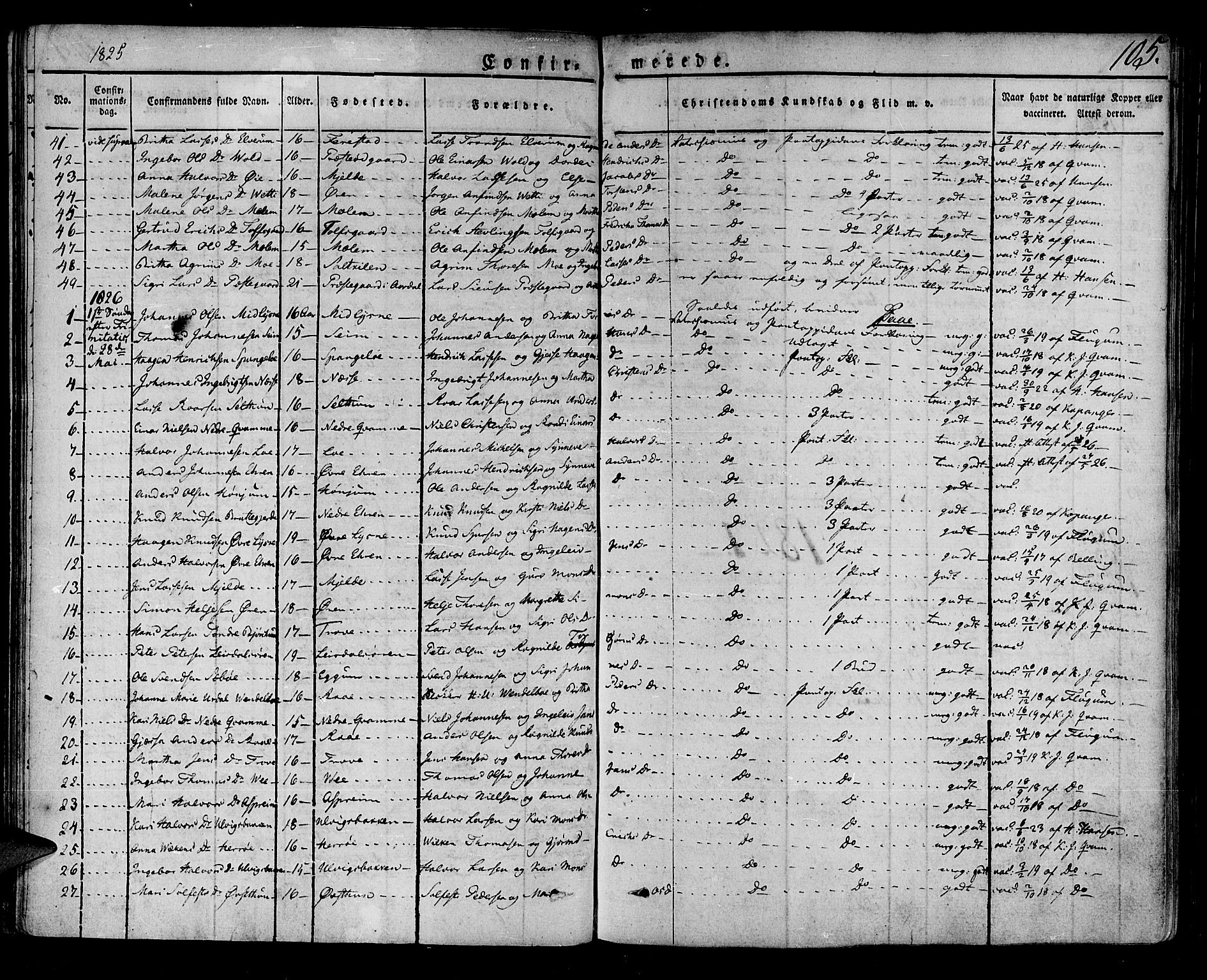 Lærdal sokneprestembete, SAB/A-81201: Parish register (official) no. A 5, 1822-1834, p. 105