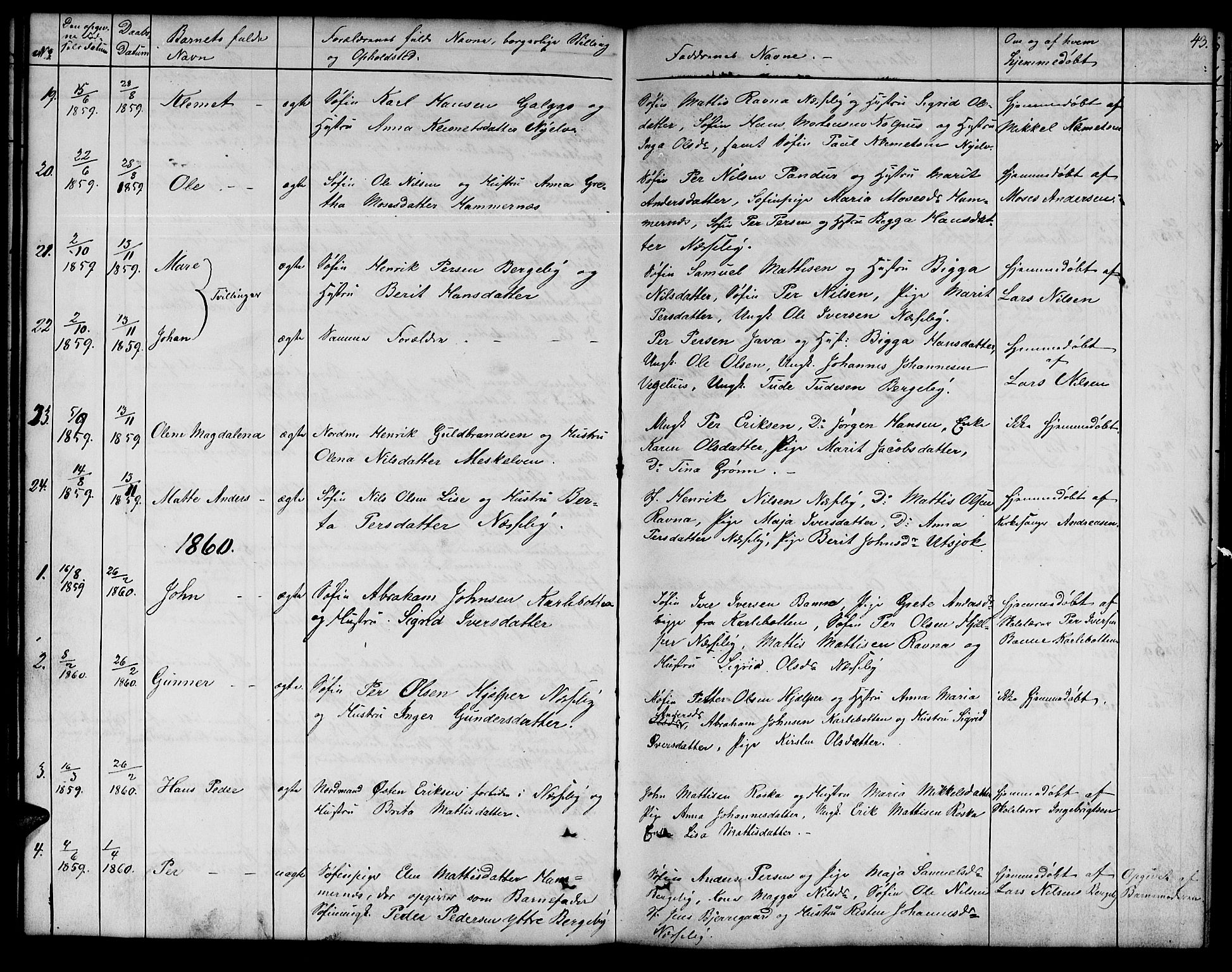 Nesseby sokneprestkontor, AV/SATØ-S-1330/H/Hb/L0001klokker: Parish register (copy) no. 1, 1844-1861, p. 43