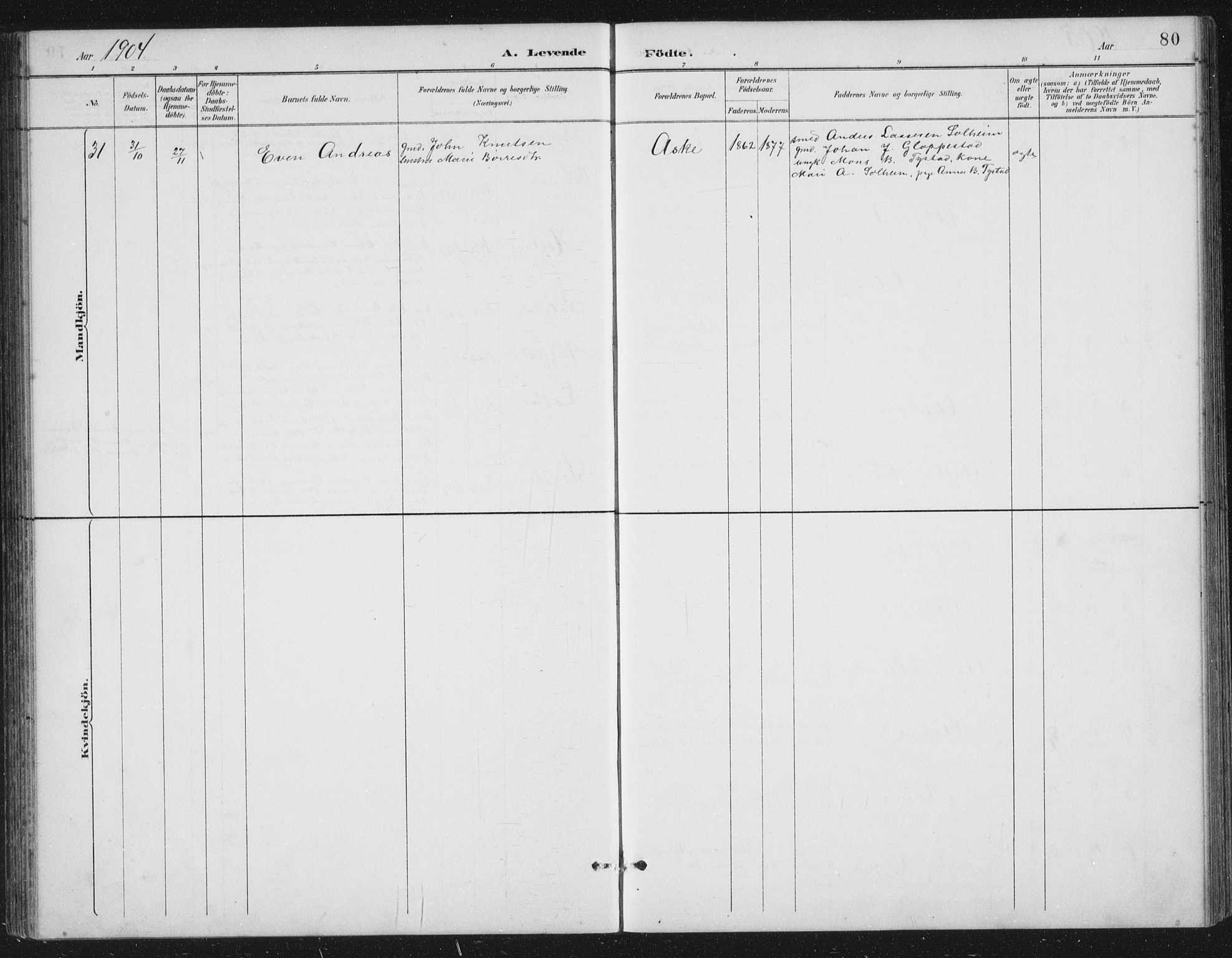 Gloppen sokneprestembete, SAB/A-80101/H/Hab/Habb/L0002: Parish register (copy) no. B 2, 1889-1909, p. 80