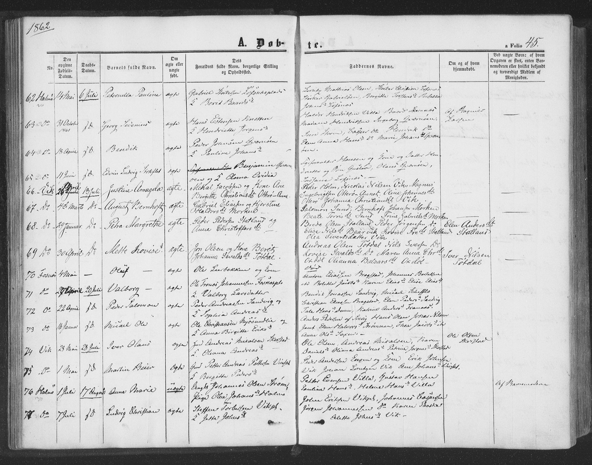 Ministerialprotokoller, klokkerbøker og fødselsregistre - Nord-Trøndelag, SAT/A-1458/773/L0615: Parish register (official) no. 773A06, 1857-1870, p. 45