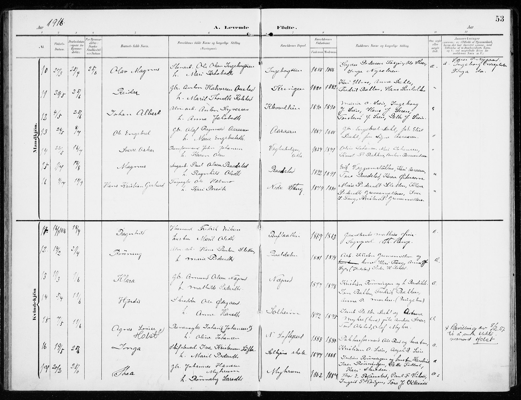 Sel prestekontor, AV/SAH-PREST-074/H/Ha/Haa/L0002: Parish register (official) no. 2, 1905-1919, p. 53