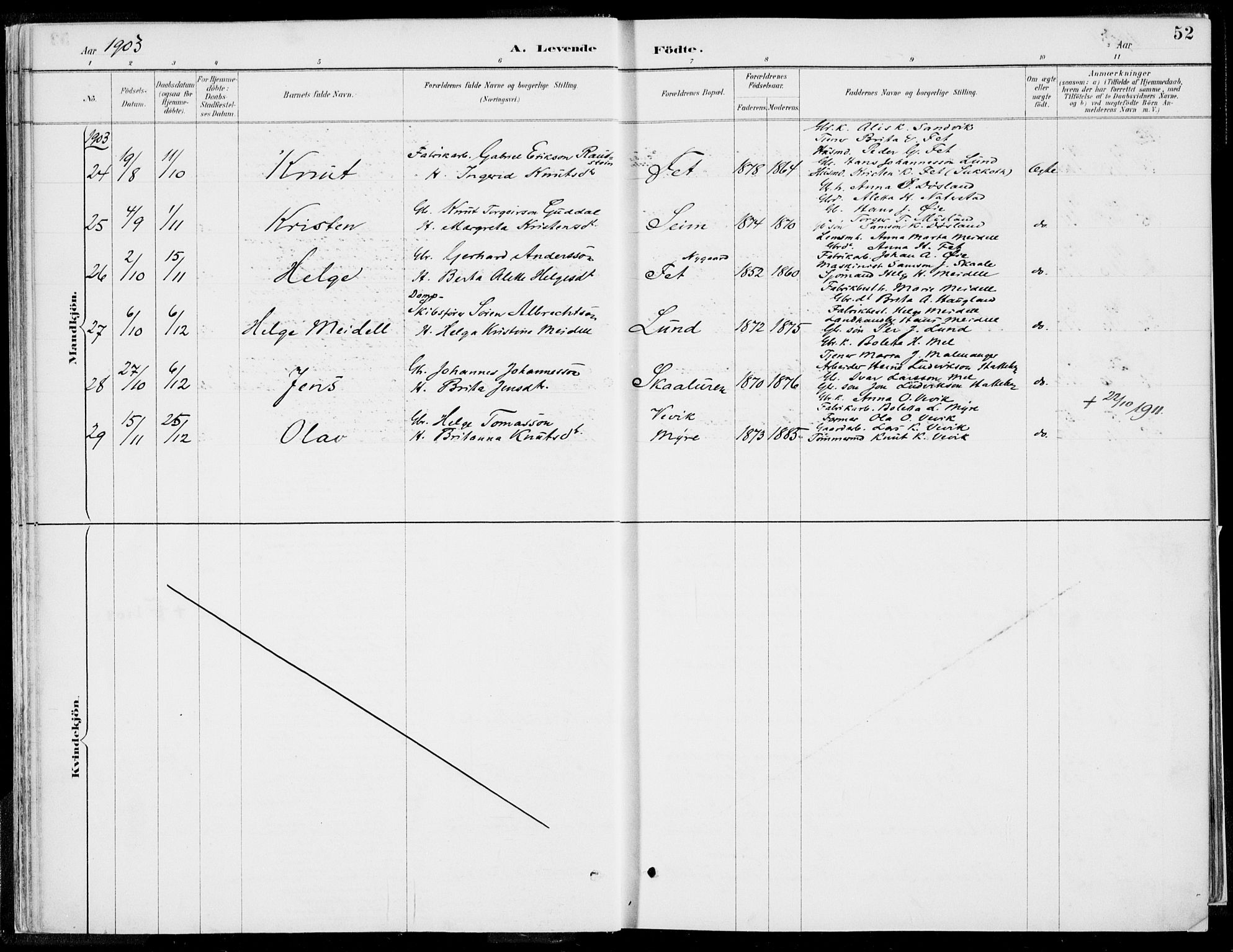 Kvinnherad sokneprestembete, SAB/A-76401/H/Haa: Parish register (official) no. B  1, 1887-1921, p. 52